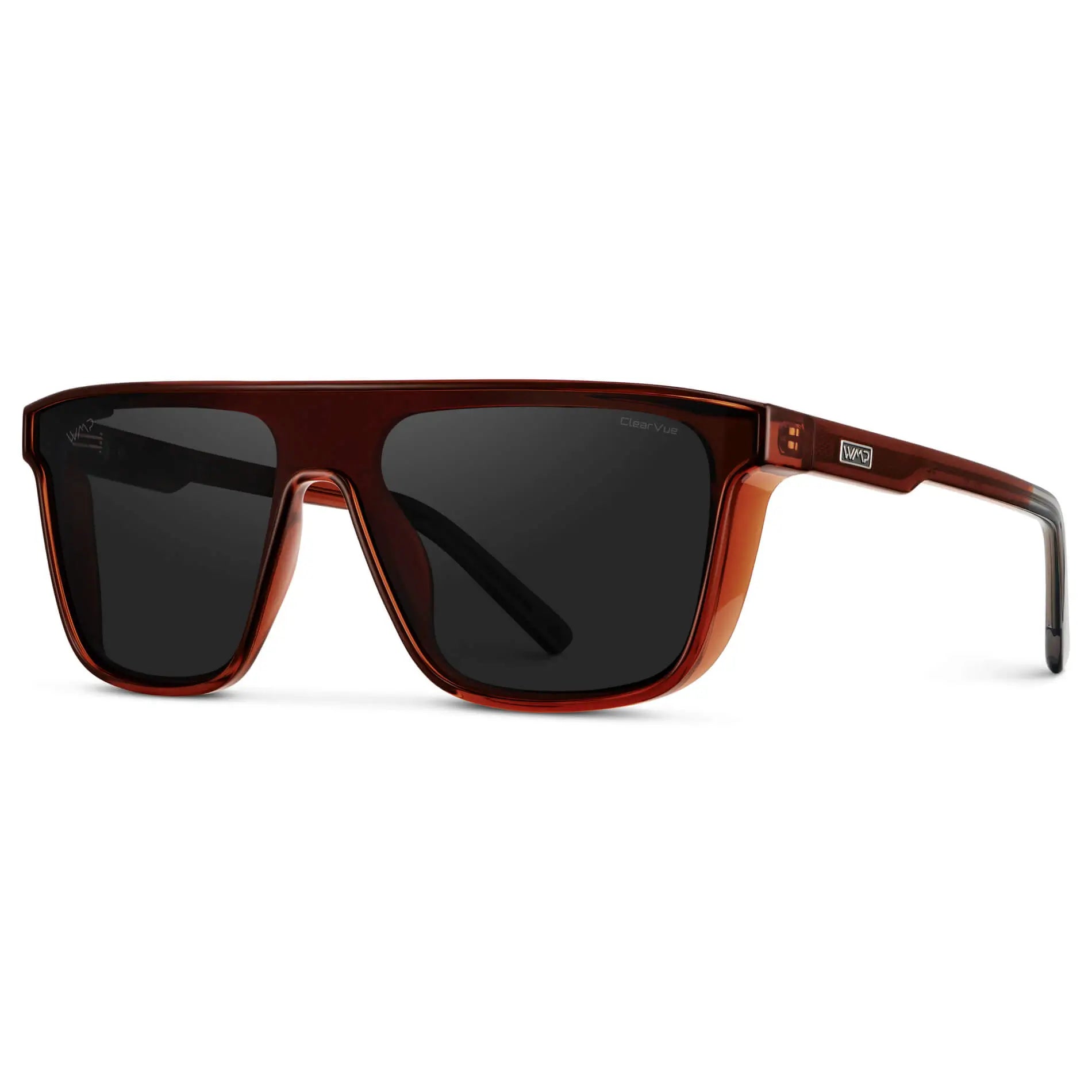 Crimson Red / Black Lens || Men's Rectangular Wrap Around Shield Sunglasses with Crimson Red Acetate Frame and Black Polarized Lens