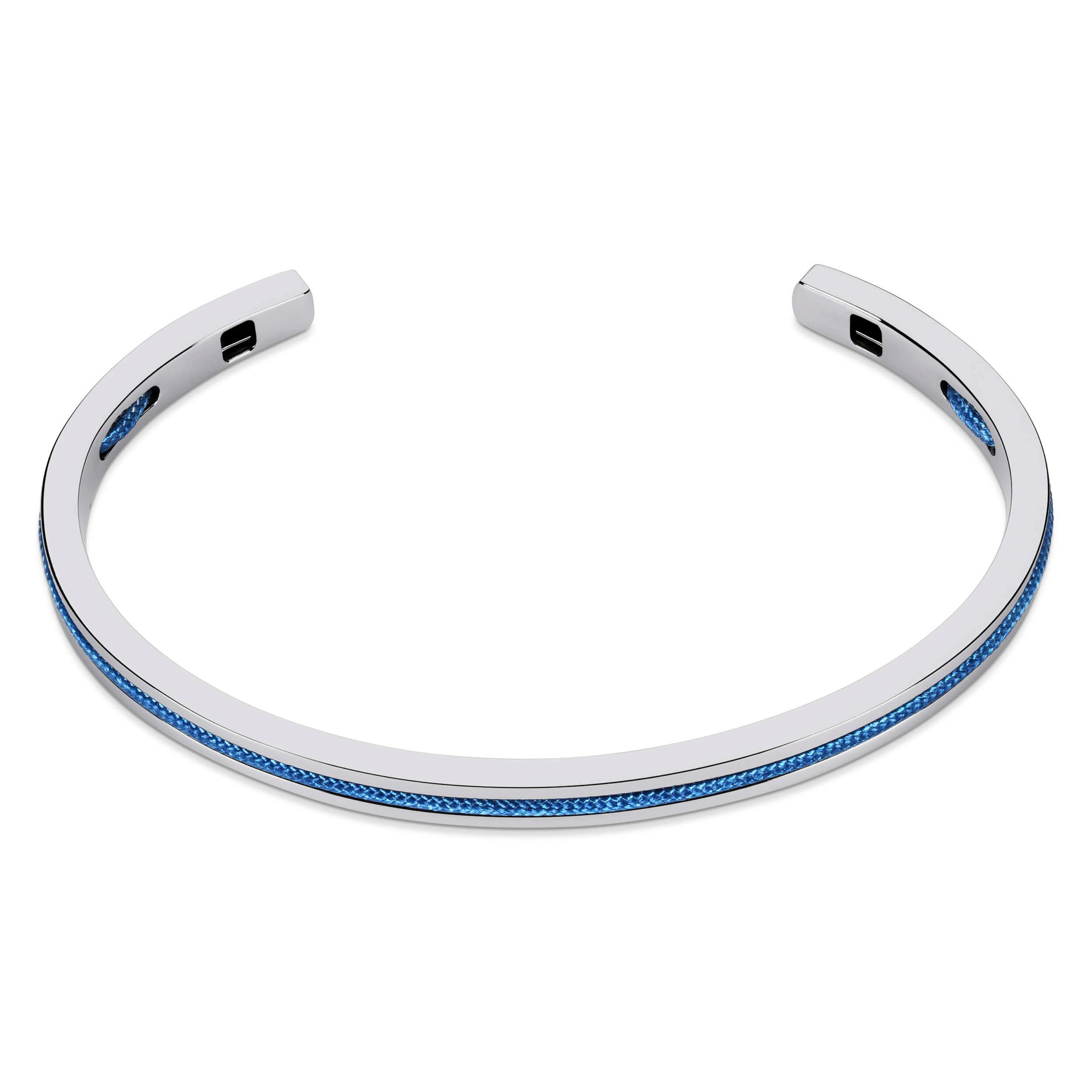 Silver / Blue || Men's Cuff and Twisted Chain Bracelet Combination Set in Silver and Navy Blue