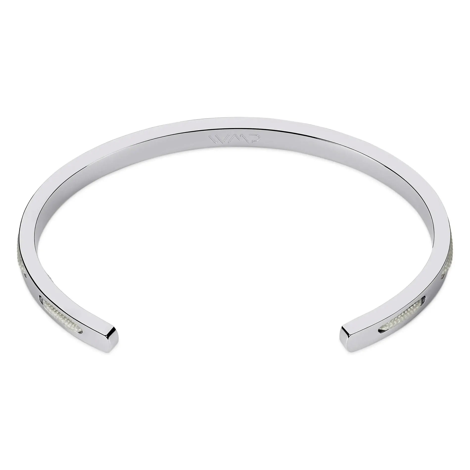 Silver / Stone Grey || Back view of the Minimalist Silver Men's Cuff Bracelet with Grey Rope Detail on a white background. 