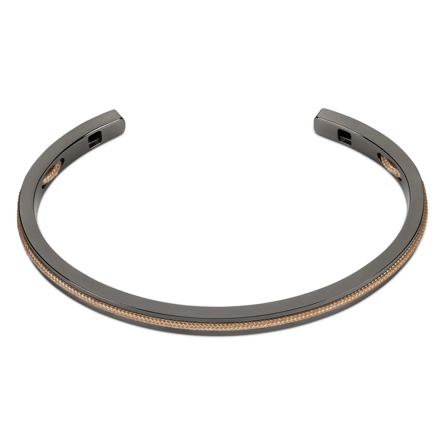 Gunmetal / Sand Rope || Men's Cuff and Twisted Chain Bracelet Combination Set in Gunmetal and Sand on a white background 