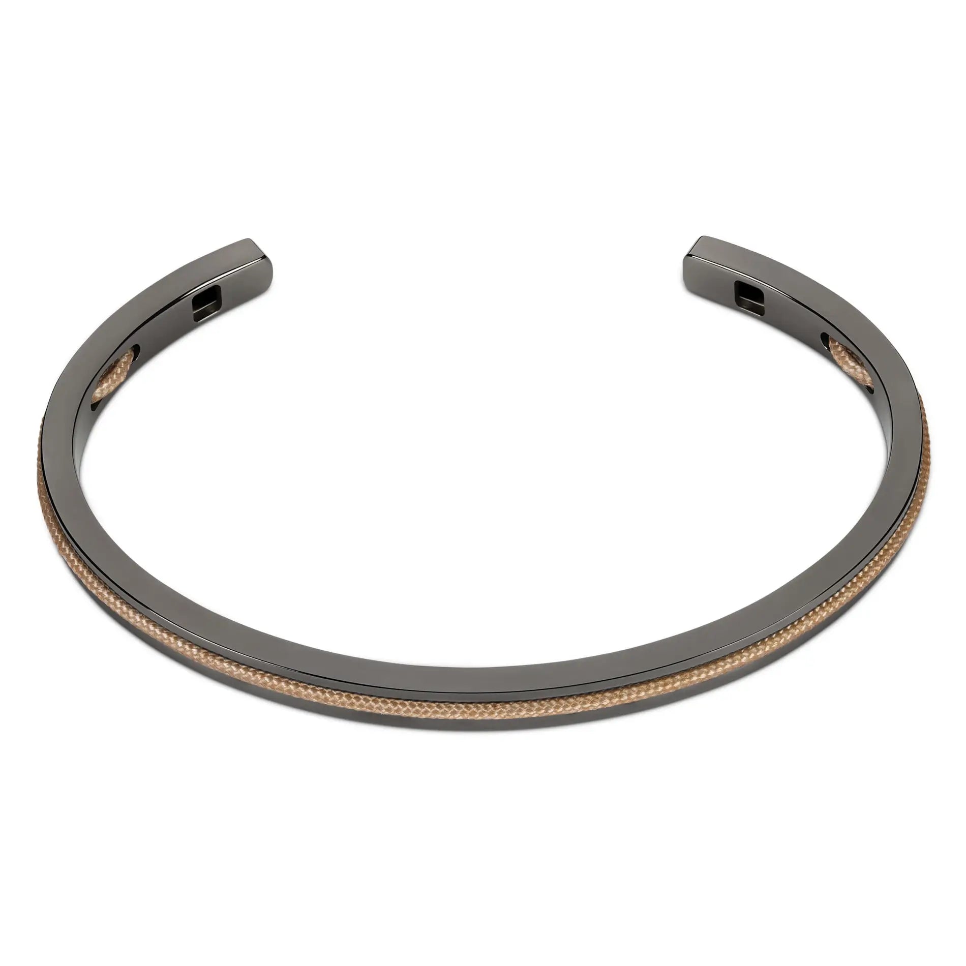 Gunmetal / Sand Rope || Men's Cuff and Twisted Chain Bracelet Combination Set in Gunmetal and Sand on a white background 
