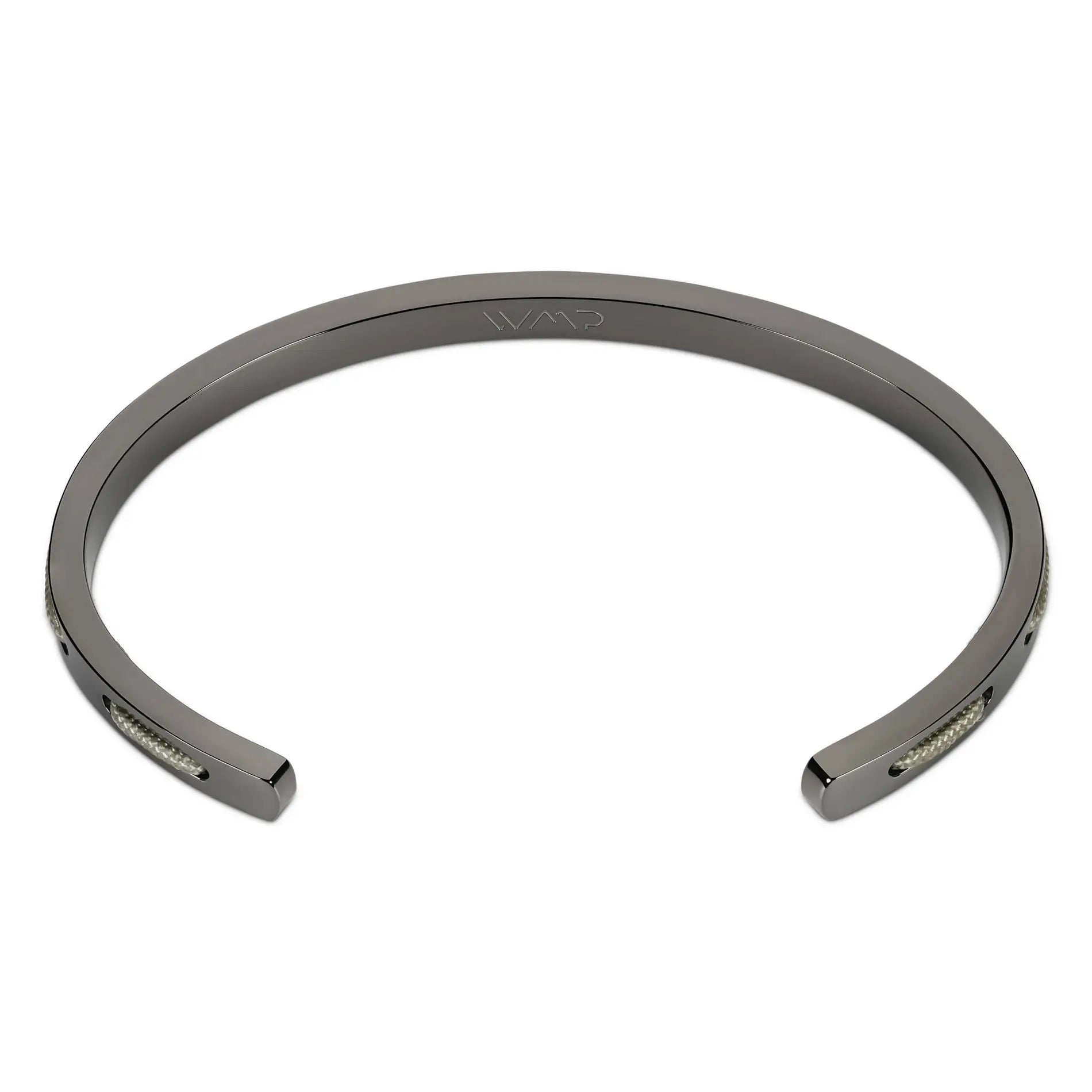 Gunmetal / Olive Green || Back view of the Minimalist Gunmetal Men's Cuff Bracelet with Green Rope Detail on a white background. 