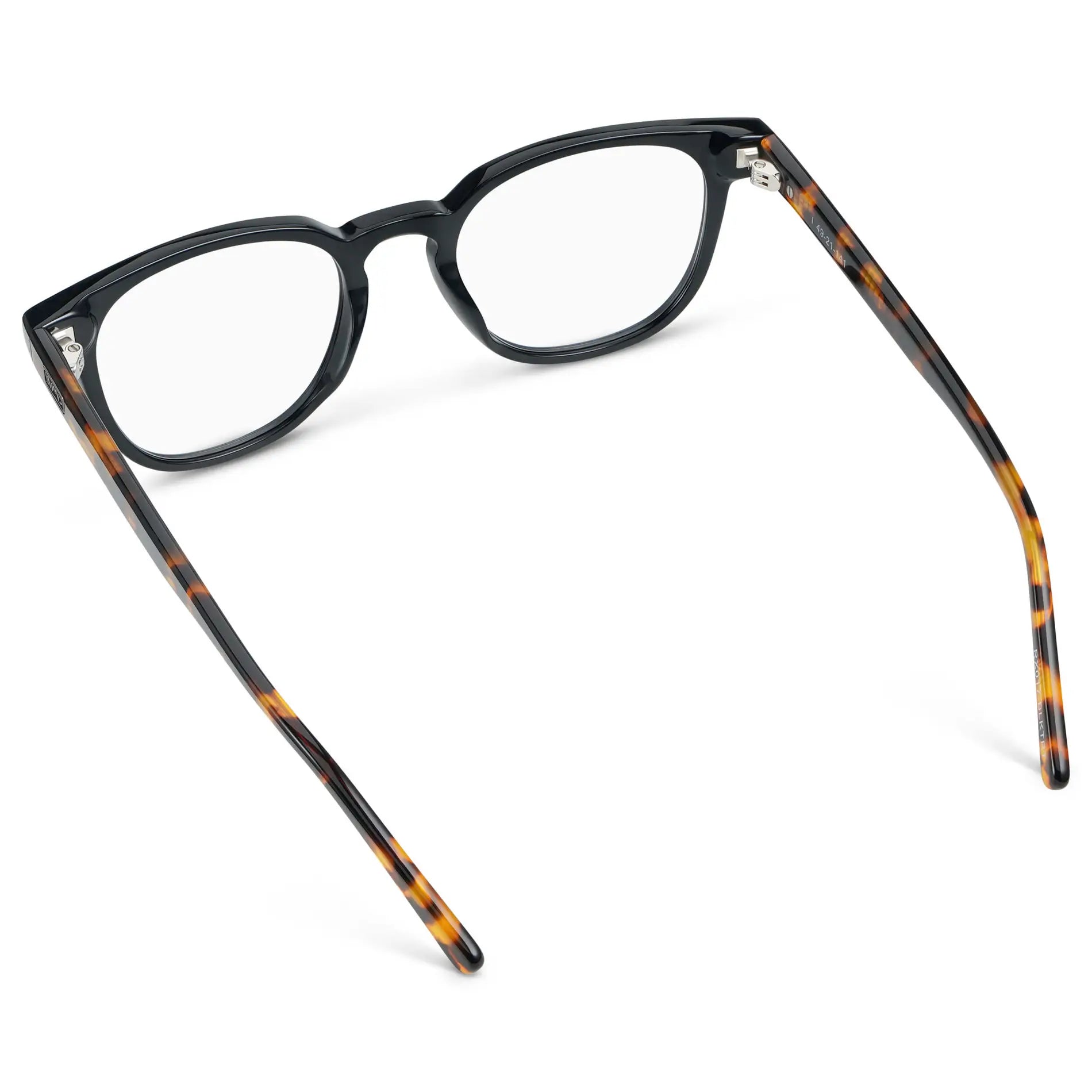 Black Autumn Tortoise || Back view of Men's Square Blue Light Blocking Glasses with Black Autumn Tortoise Acetate Frame and Clear Lens on a white background 