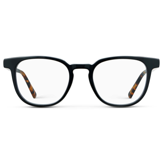 Black Autumn Tortoise || Men's Square Blue Light Blocking Glasses with Black Autumn Tortoise Acetate Frame and Clear Lens