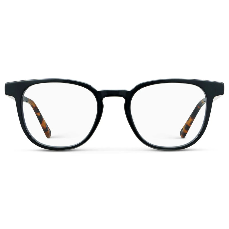 Black Autumn Tortoise || Men's Square Eyeglasses with Black Autumn Tortoise Acetate Frame and Clear Prescription Lens on a white background