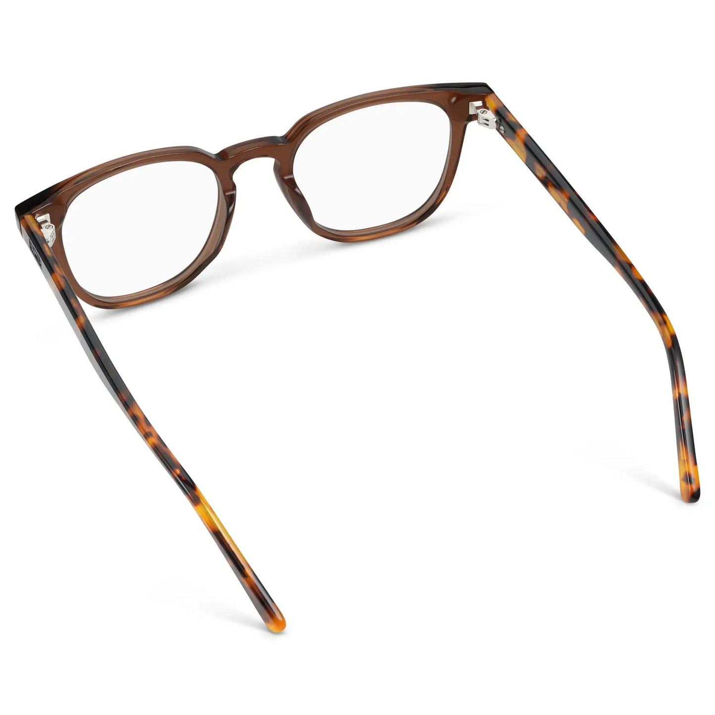 Crystal Brown || Back view of Men's Square Eyeglasses with Crystal Brown Acetate Frame and Clear Prescription Lens on a white background