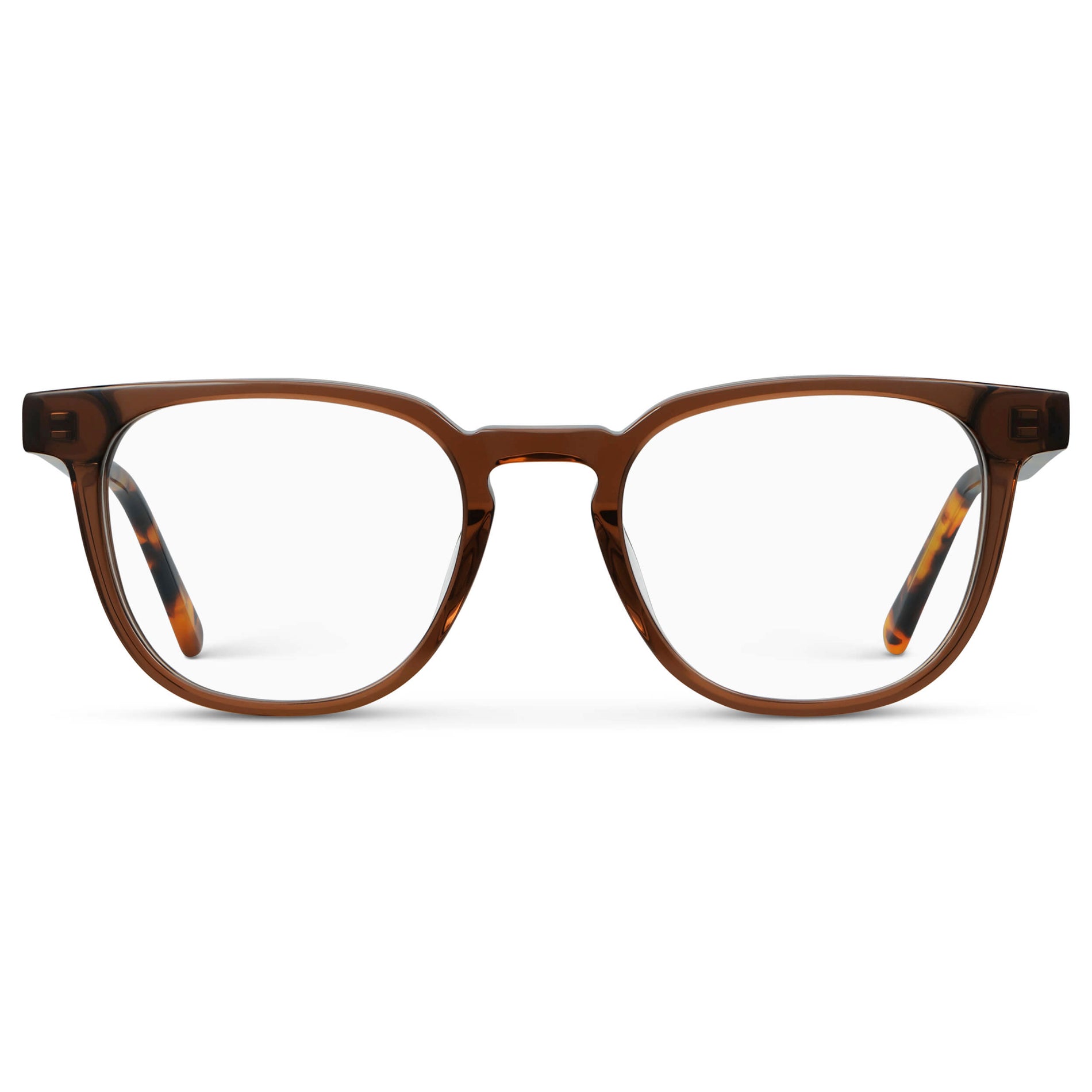 Crystal Brown || Men's Square Blue Light Blocking Glasses with Crystal Brown Acetate Frame and Clear Lens