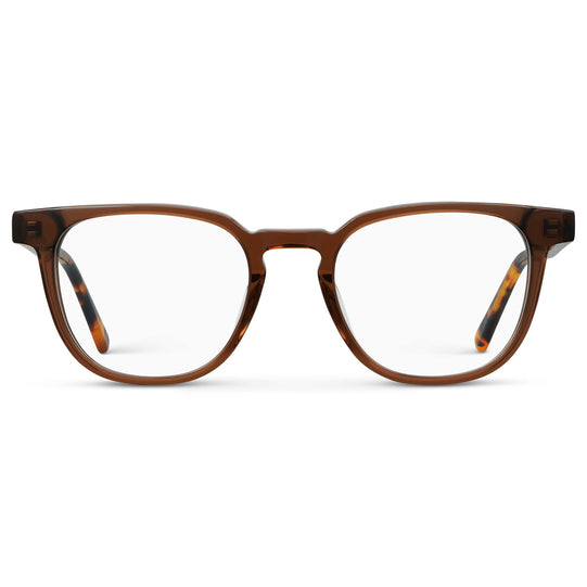 Crystal Brown || Men's Square Blue Light Blocking Glasses with Crystal Brown Acetate Frame and Clear Lens