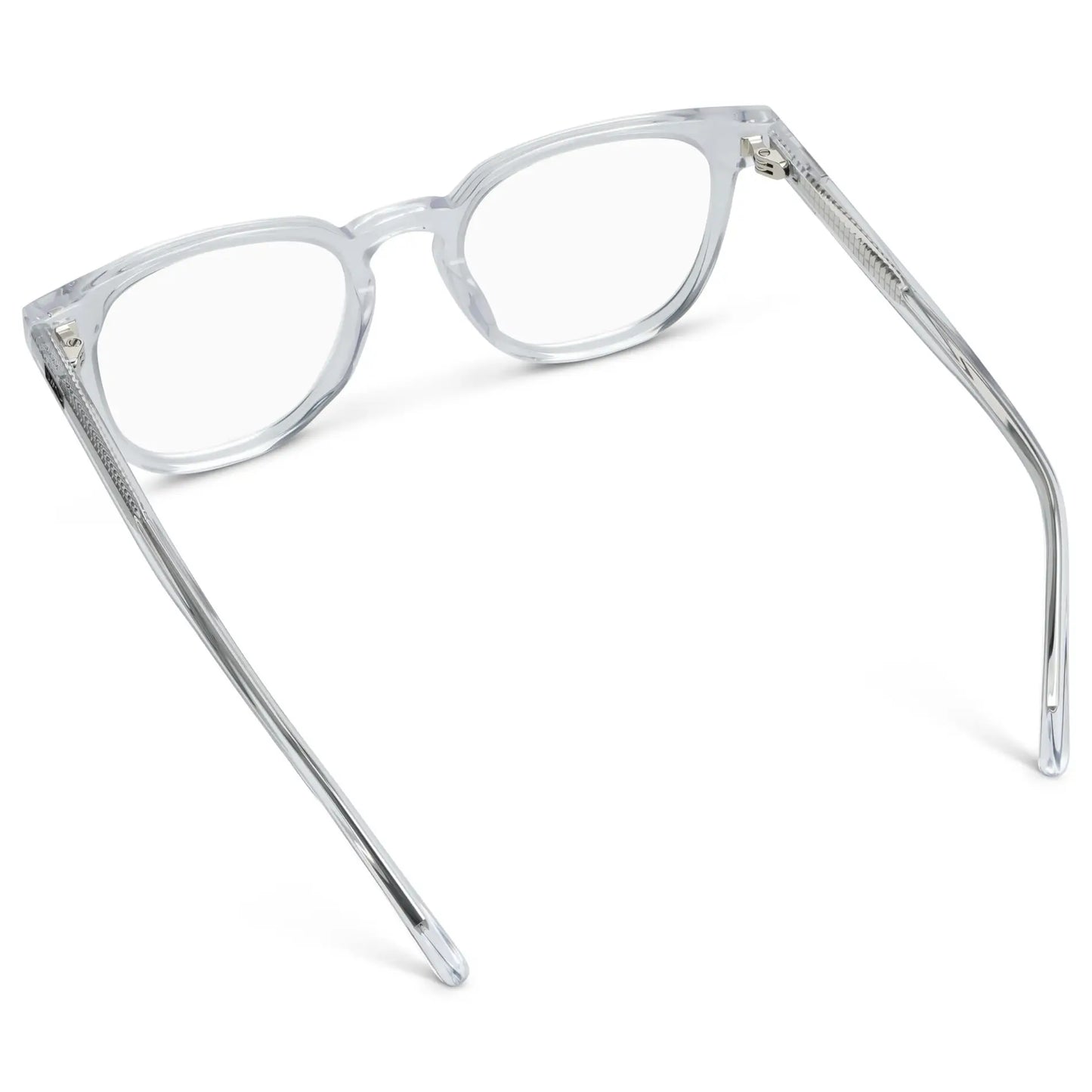 Clear || Back view of Men's Square Blue Light Blocking Glasses with Clear Acetate Frame and Clear Lens on a white background 