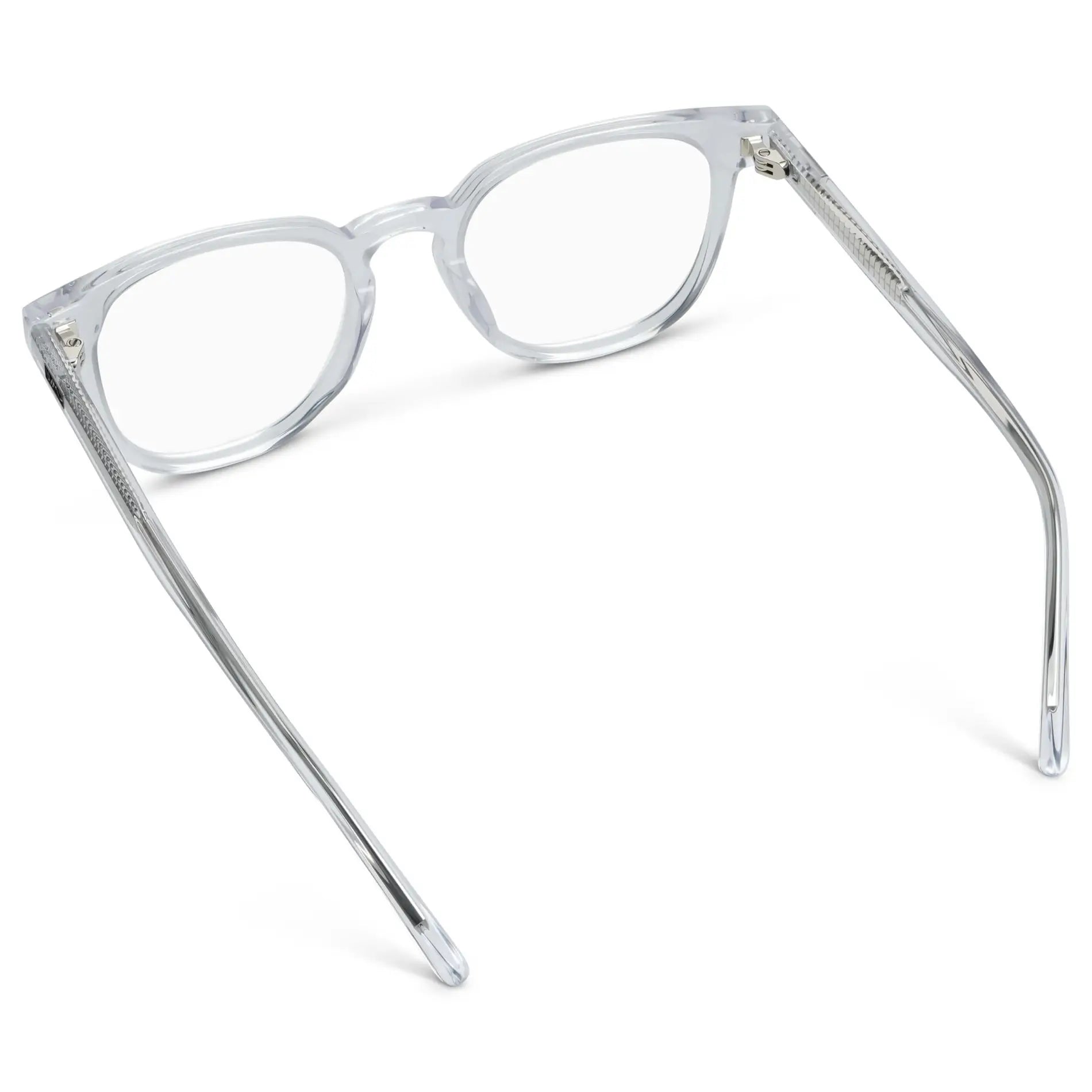 Clear || Back view of Men's Square Blue Light Blocking Glasses with Clear Acetate Frame and Clear Lens on a white background 