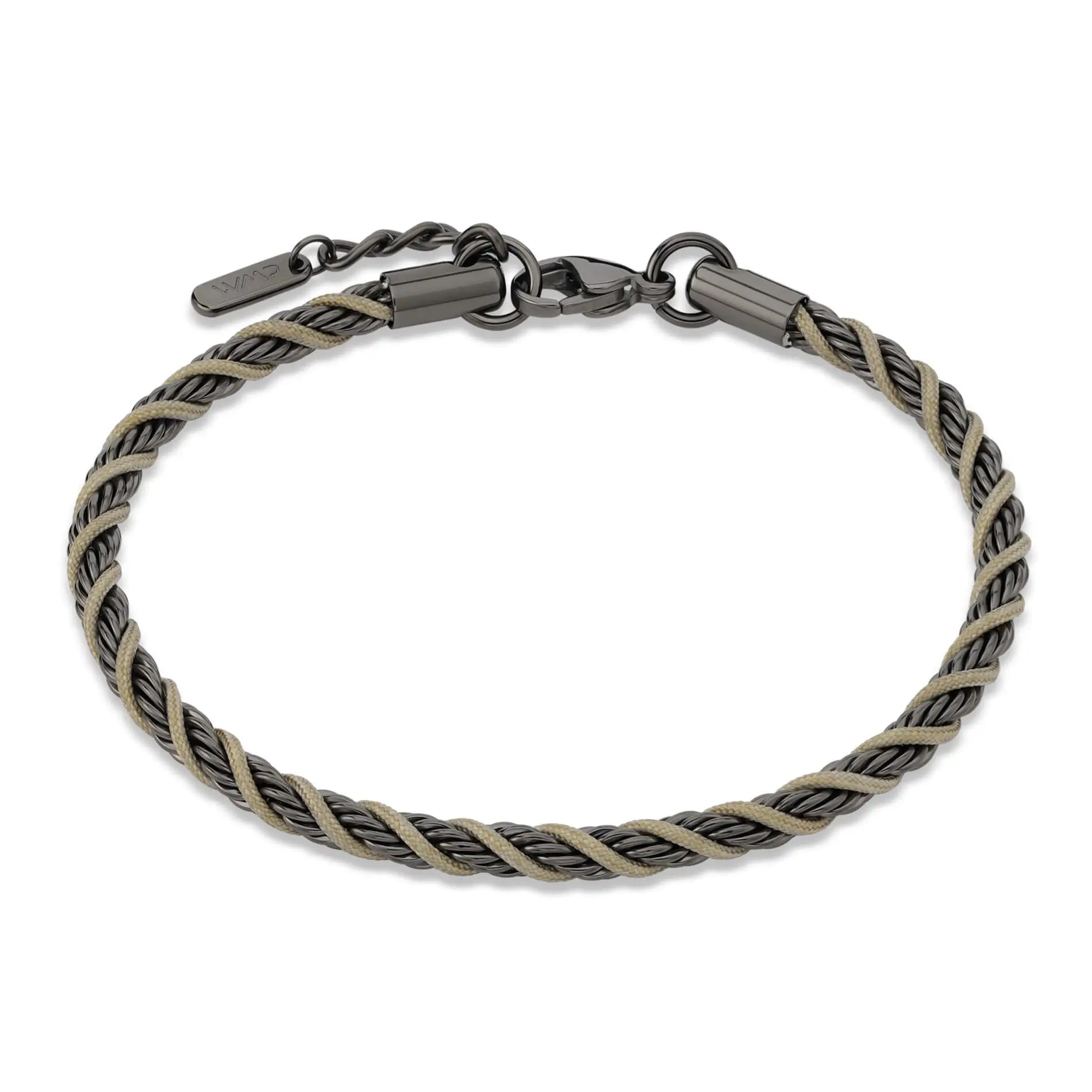 Gunmetal / Olive Green || Men's 4mm Thick Braided Rope with Gunmetal Stainless Steel and Olive Green Polyester Rope Bracelet with Lobster Claw Clasp