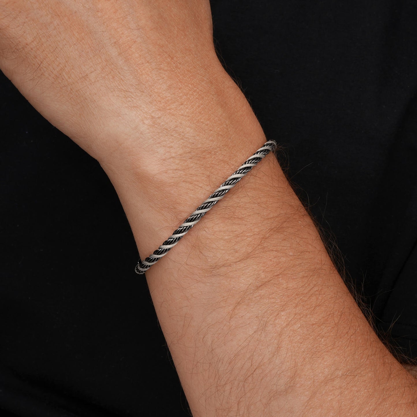 Gunmetal / Olive Green || Men's 4mm Thick Braided Rope with Gunmetal Stainless Steel and Olive Green Polyester Rope Bracelet with Lobster Claw Clasp