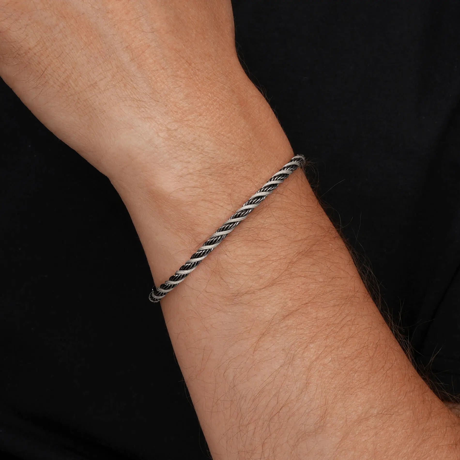 Gunmetal / Olive Green || Men's 4mm Thick Braided Rope with Gunmetal Stainless Steel and Olive Green Polyester Rope Bracelet with Lobster Claw Clasp