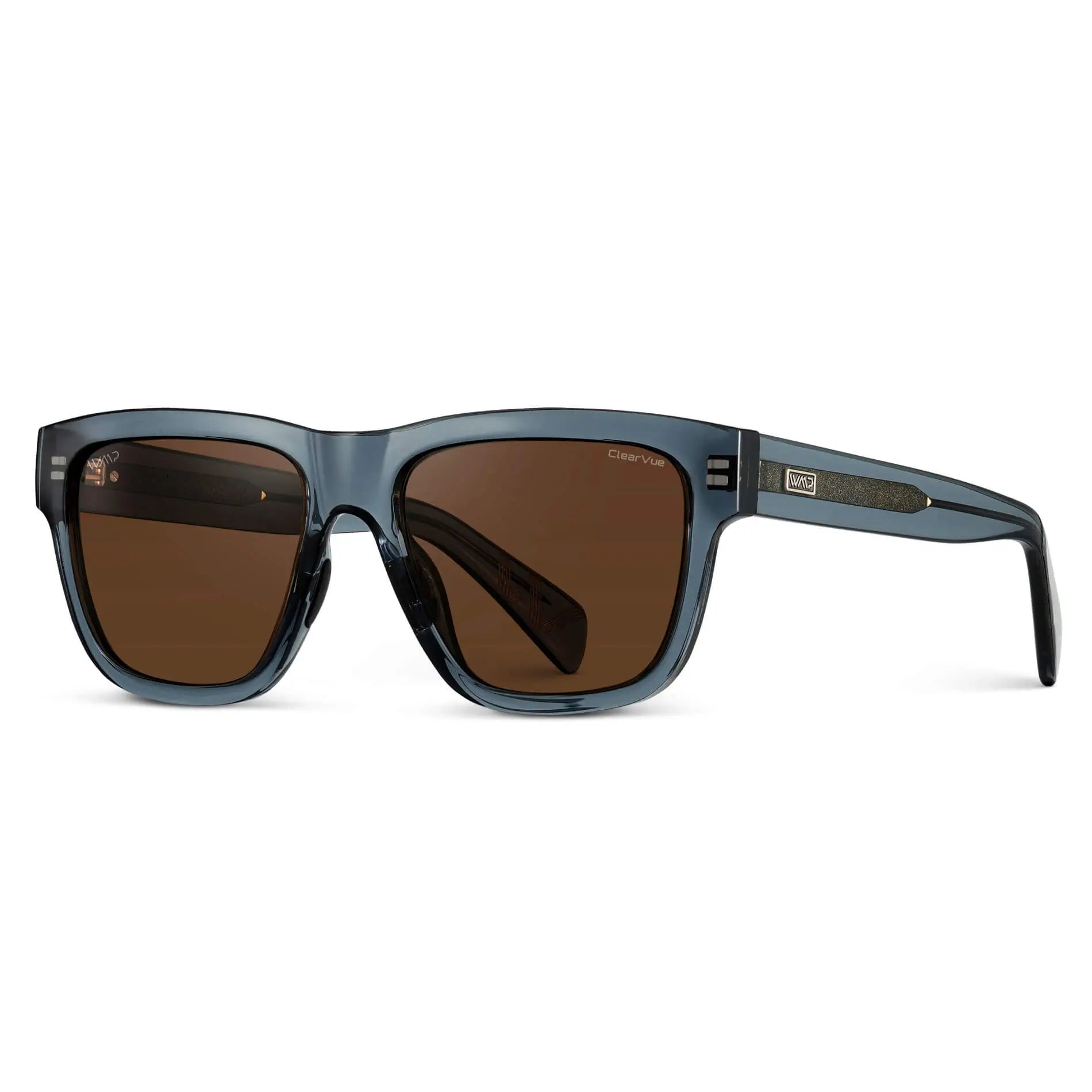 Crystal Navy Dusk / Brown Lens || Blue Square Frame Sunglasses with Brown Polarized Lenses
