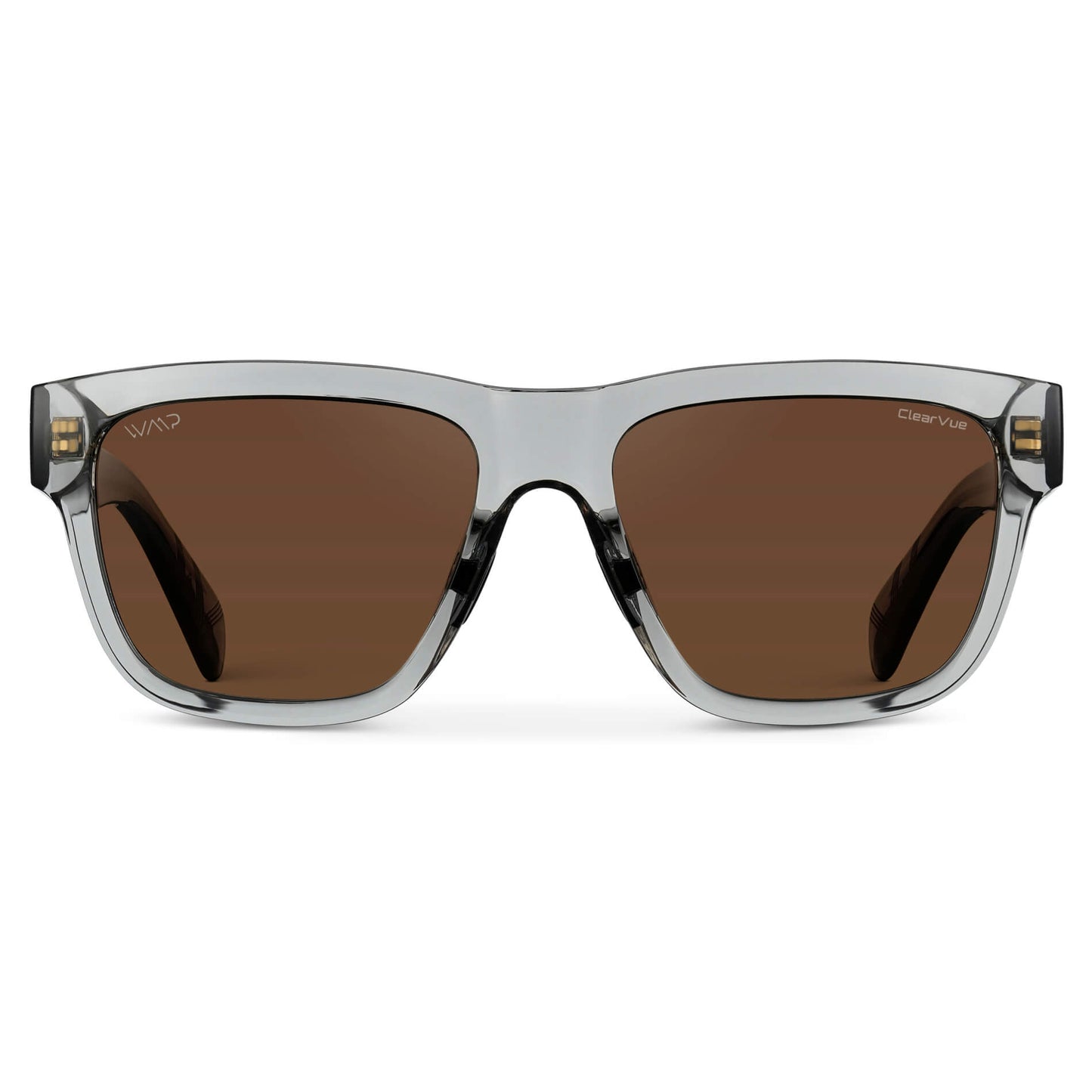 Crystal Grey / Brown Lens || Grey Square Frame Sunglasses with Brown Polarized Lenses