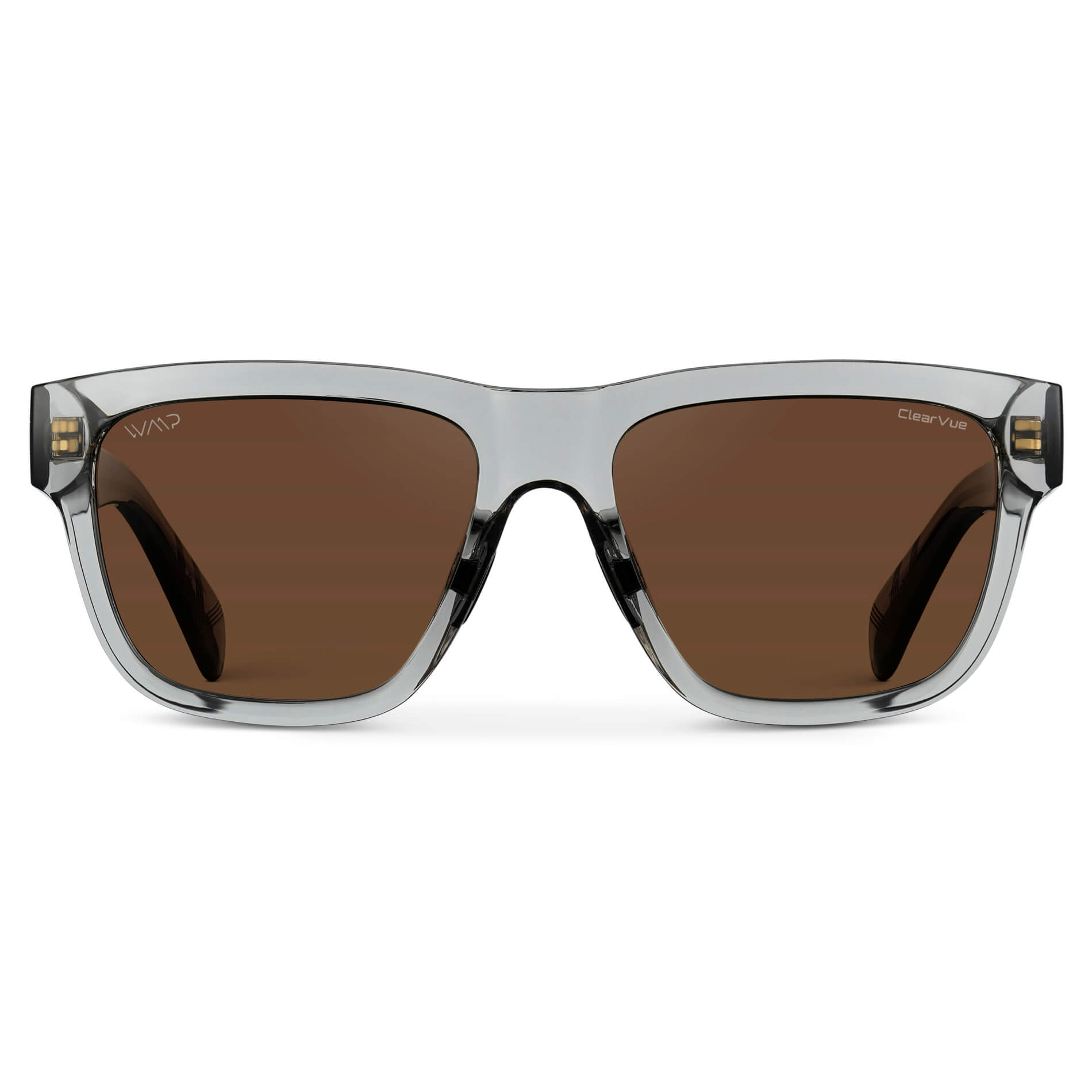 Crystal Grey / Brown Lens || Grey Square Frame Sunglasses with Brown Polarized Lenses