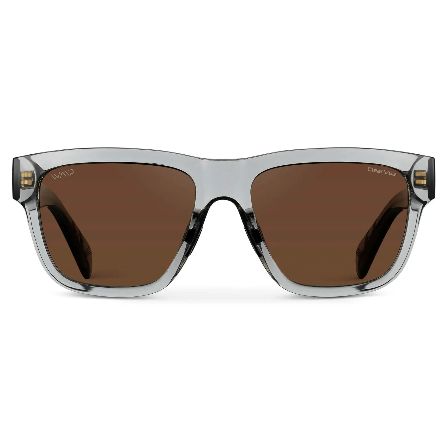 Crystal Grey / Brown Lens || Grey Square Frame Sunglasses with Brown Polarized Lenses