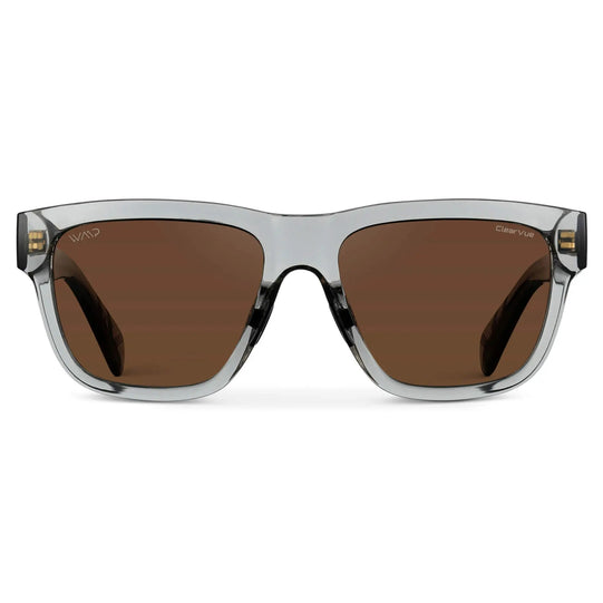Crystal Grey / Brown Lens || Grey Square Frame Sunglasses with Brown Polarized Lenses