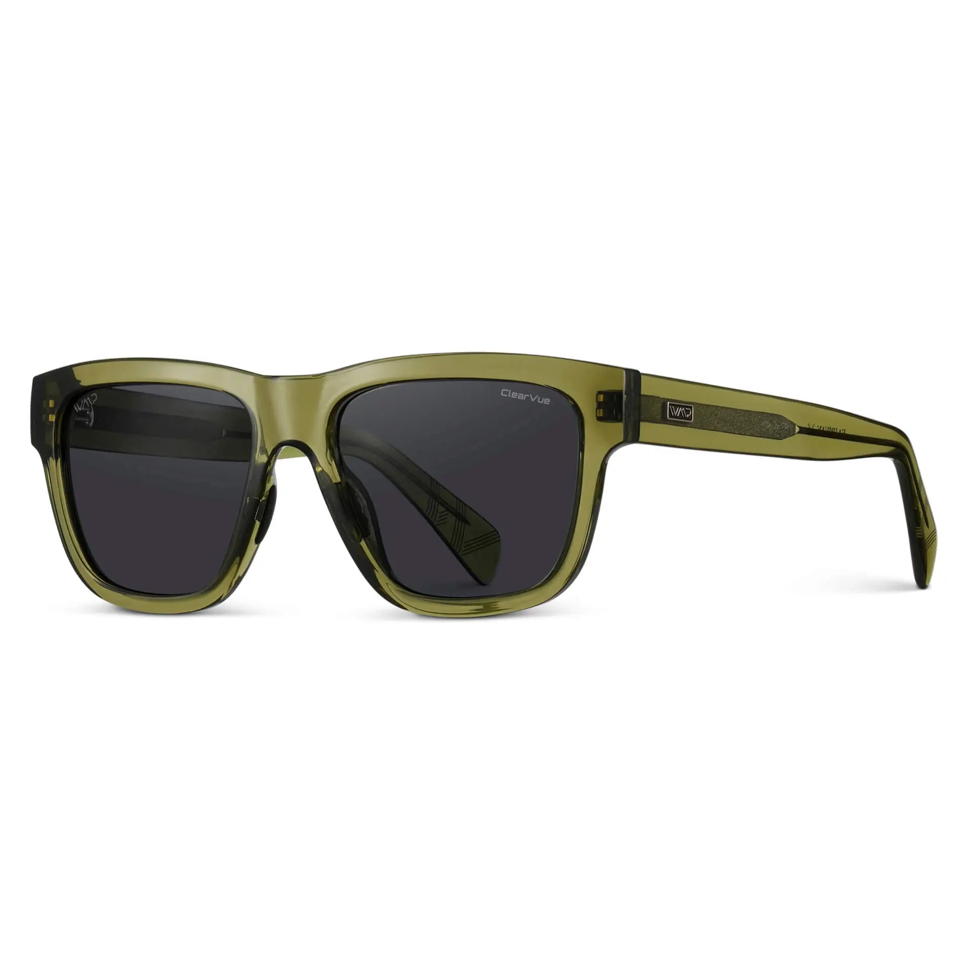 Crystal Saguaro Green / Black Lens || Green Square Frame Sunglasses with Black Polarized Lenses