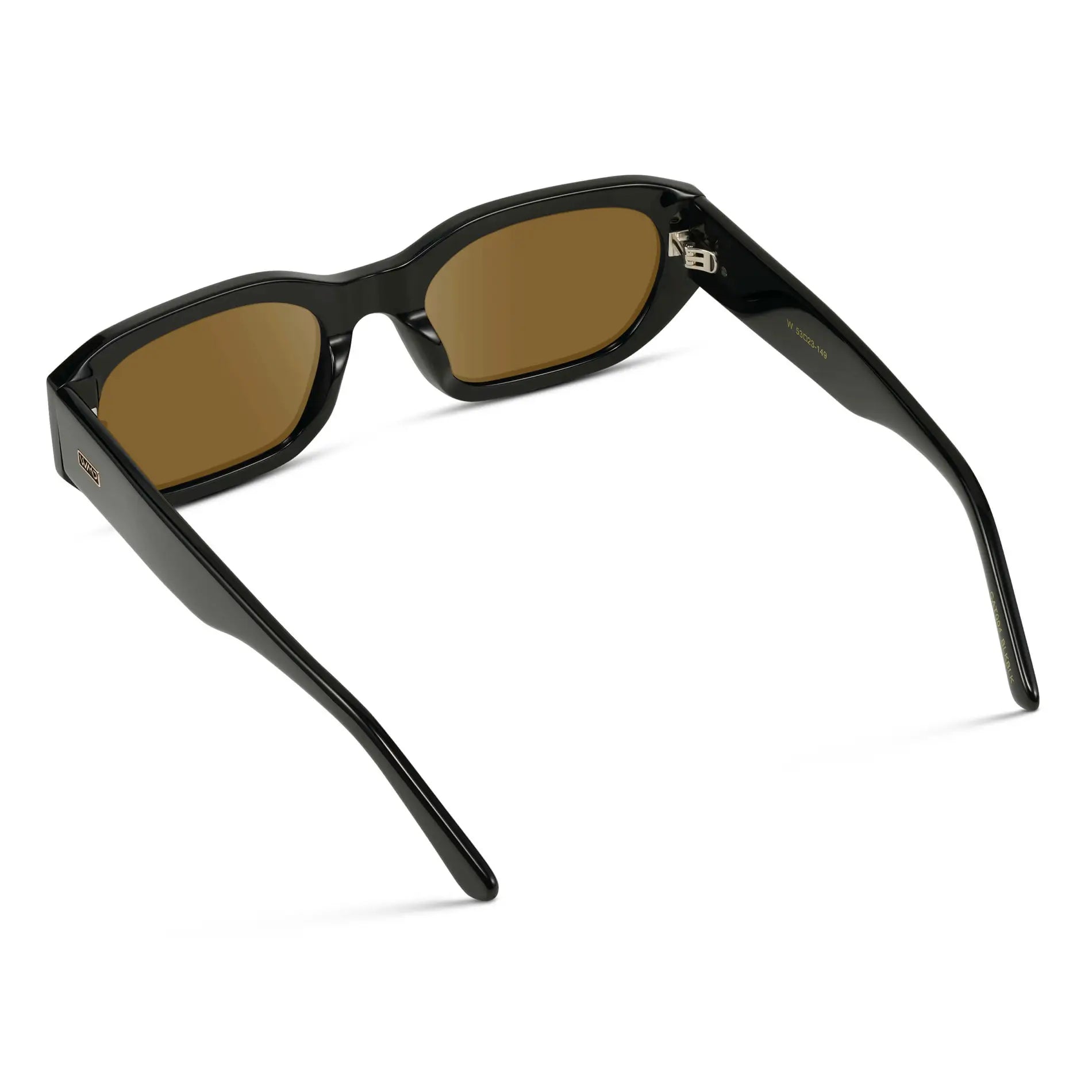 Black / Amber || Back view of Women's Rectangular Cat-Eye Prescription Sunglasses with Black Acetate Frame and Amber Lens on a white background 
