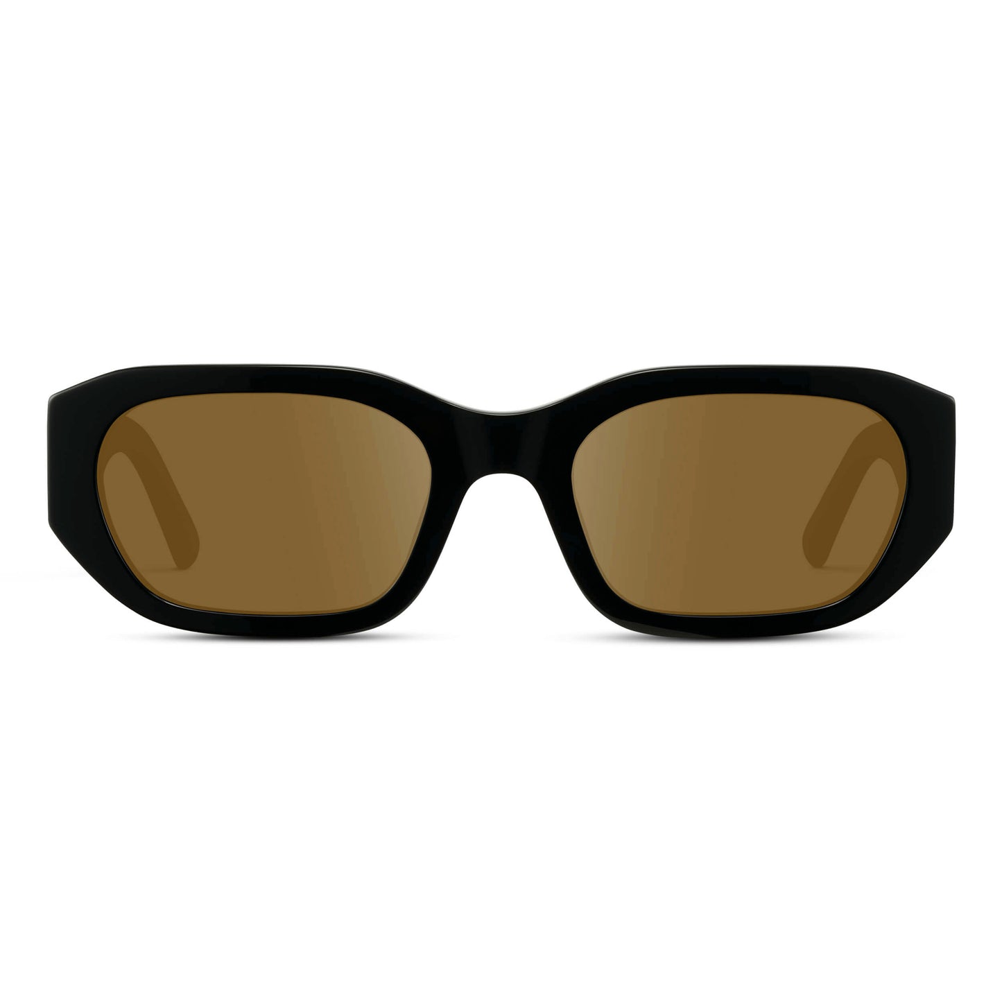 Black / Amber || Women's Rectangular Cat-Eye Prescription Sunglasses with Black Acetate Frame and Amber Lens