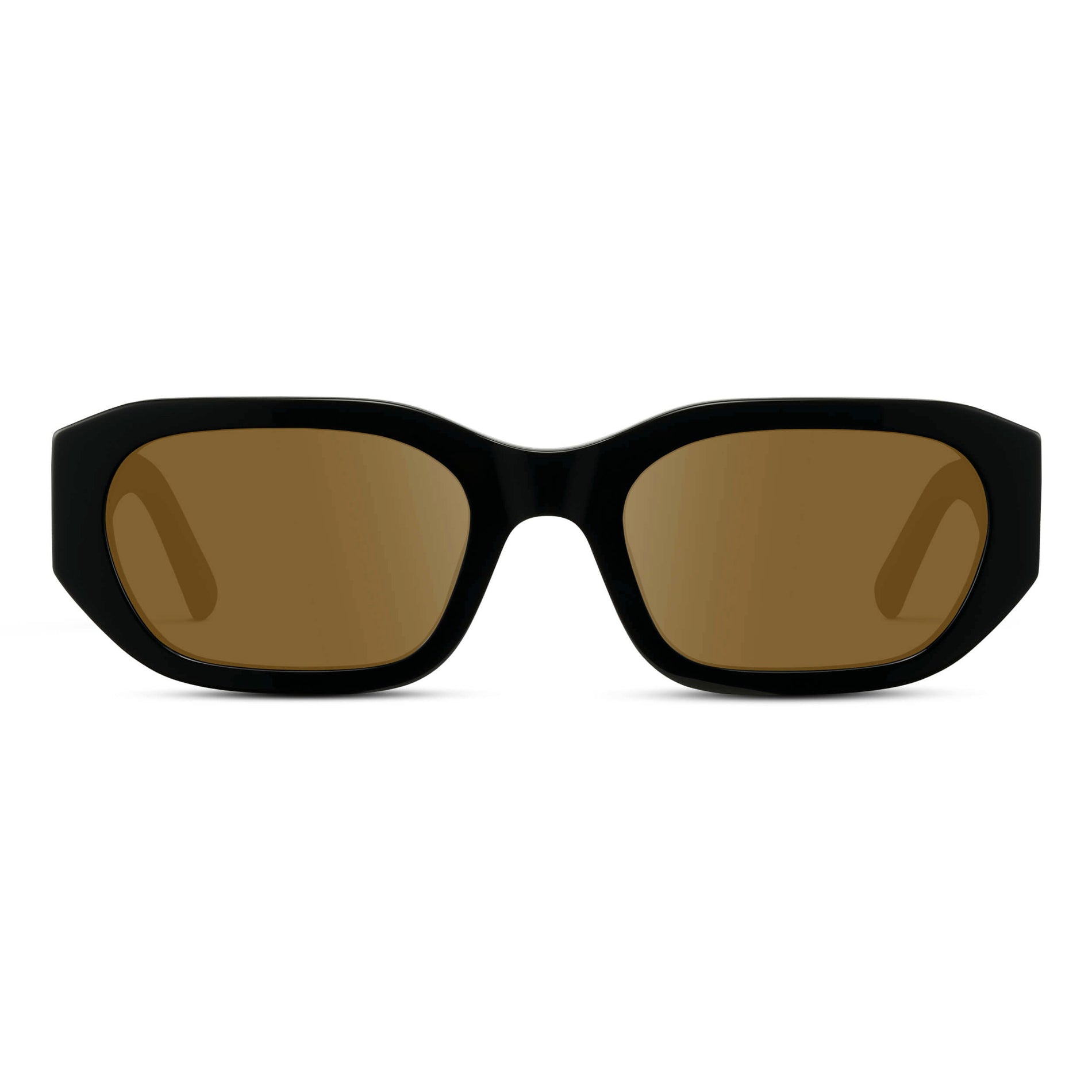 Black / Amber || Women's Rectangular Cat-Eye Prescription Sunglasses with Black Acetate Frame and Amber Lens