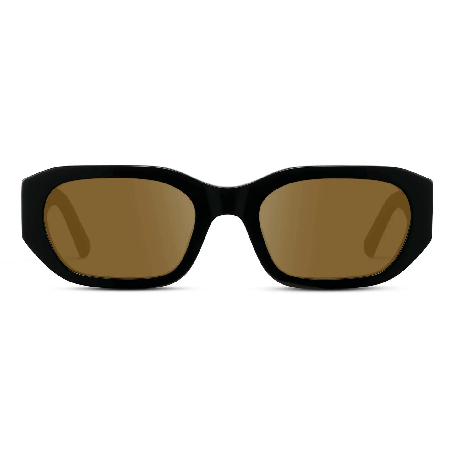Black / Amber || Women's Rectangular Cat-Eye Prescription Sunglasses with Black Acetate Frame and Amber Lens on a white background 