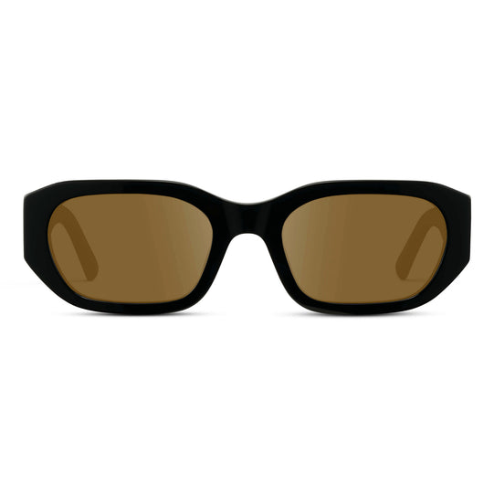 Black / Amber || Women's Rectangular Cat-Eye Prescription Sunglasses with Black Acetate Frame and Amber Lens