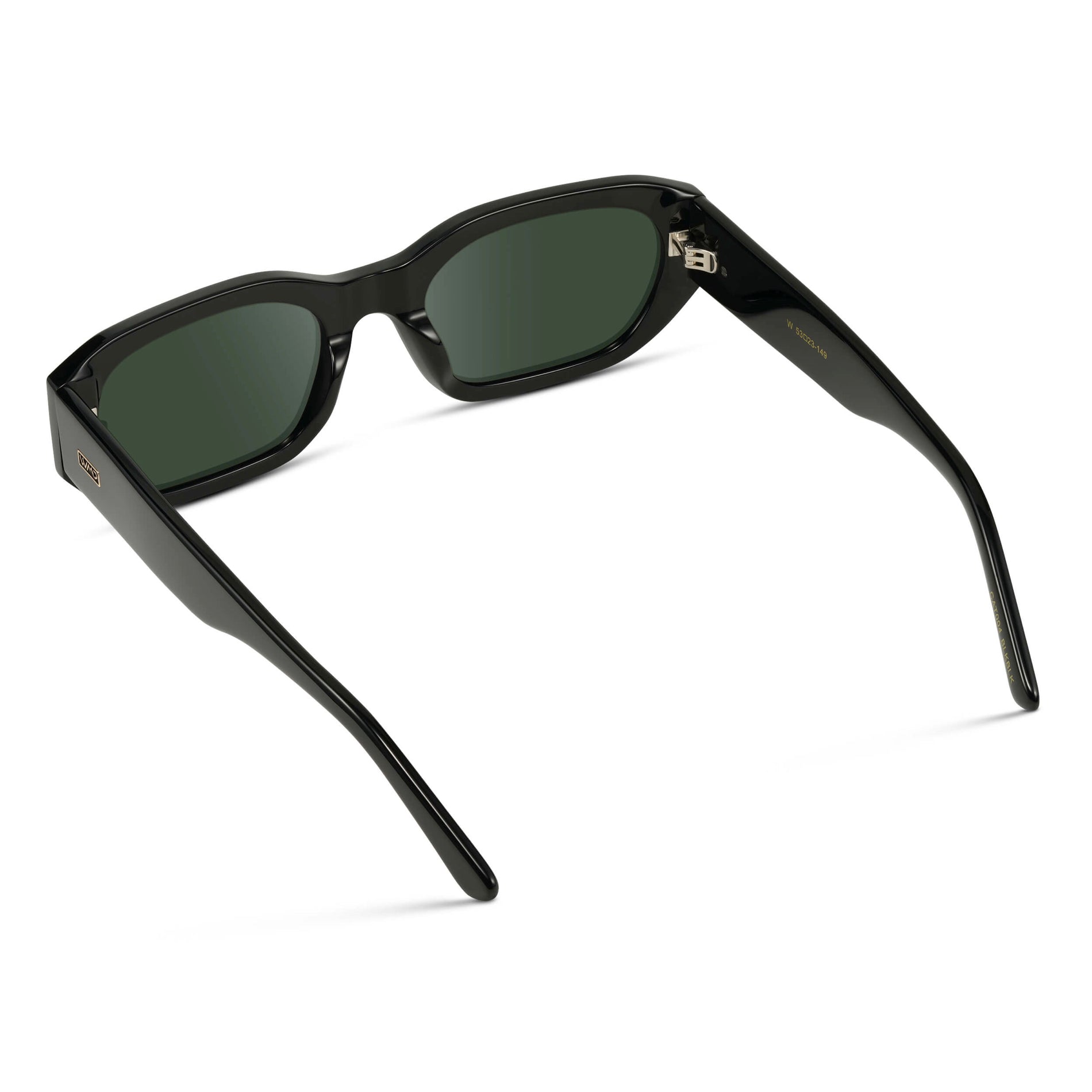 Black / G15 || Women's Rectangular Cat-Eye Prescription Sunglasses with Black Acetate Frame and Green Lens