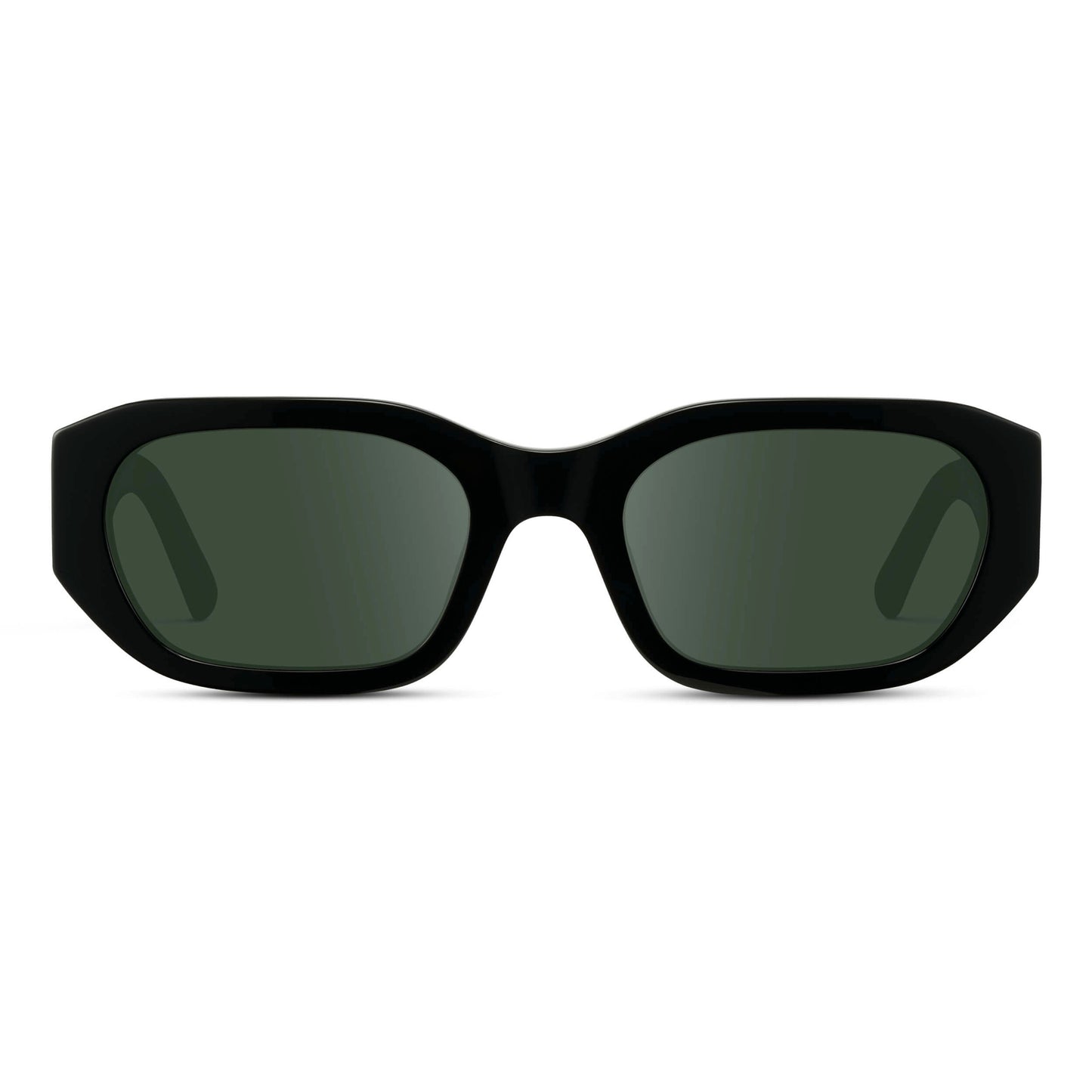 Black / G15 || Women's Rectangular Cat-Eye Prescription Sunglasses with Black Acetate Frame and Green Lens