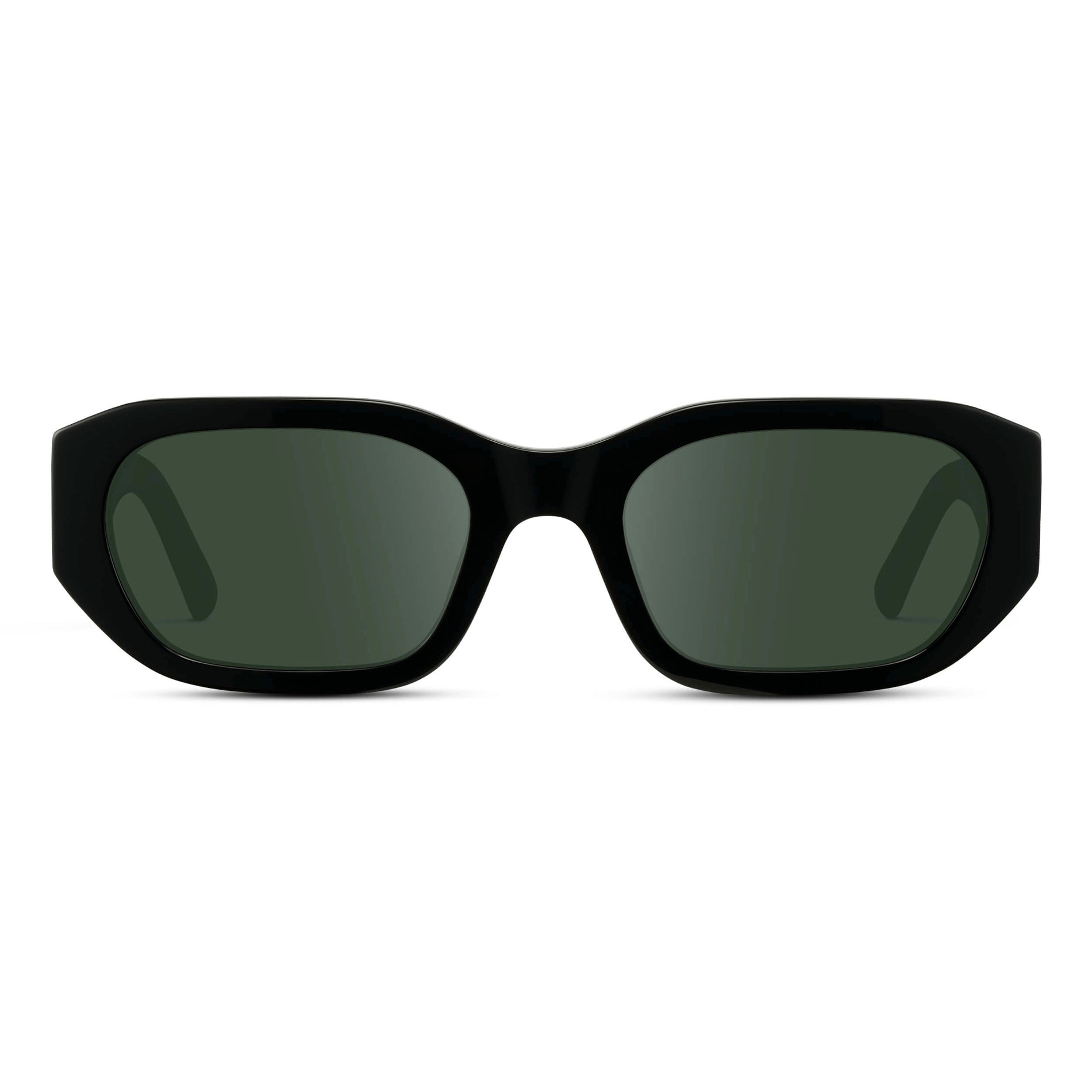 Black / G15 || Women's Rectangular Cat-Eye Prescription Sunglasses with Black Acetate Frame and Green Lens