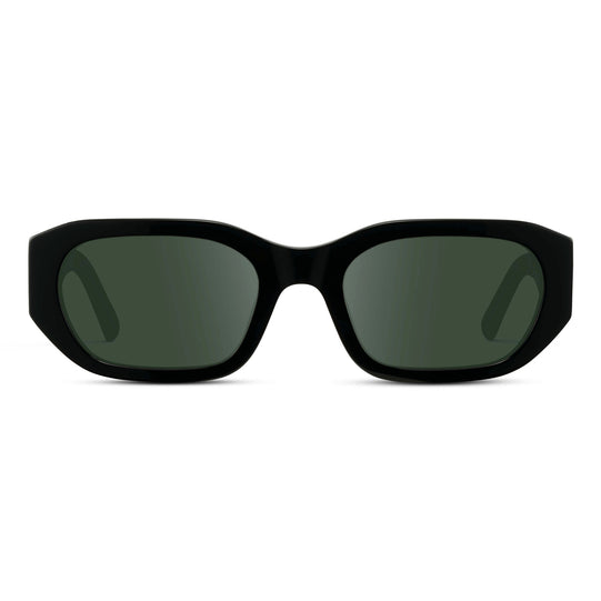Black / G15 || Women's Rectangular Cat-Eye Prescription Sunglasses with Black Acetate Frame and Green Lens