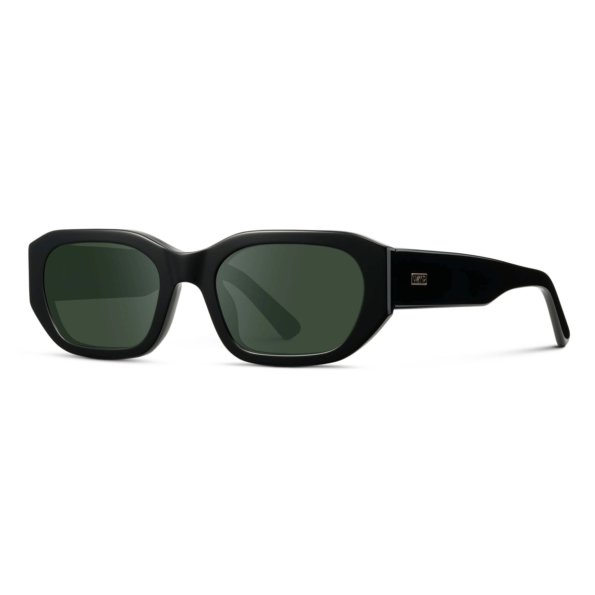 Black / G15 || Women's Rectangular Cat-Eye Prescription Sunglasses with Black Acetate Frame and Green Lens