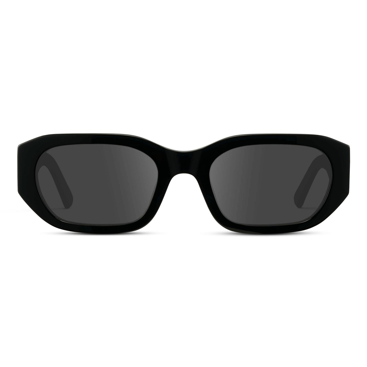 Black / Grey || Women's Rectangular Cat-Eye Prescription Sunglasses with Black Acetate Frame and Grey Lens