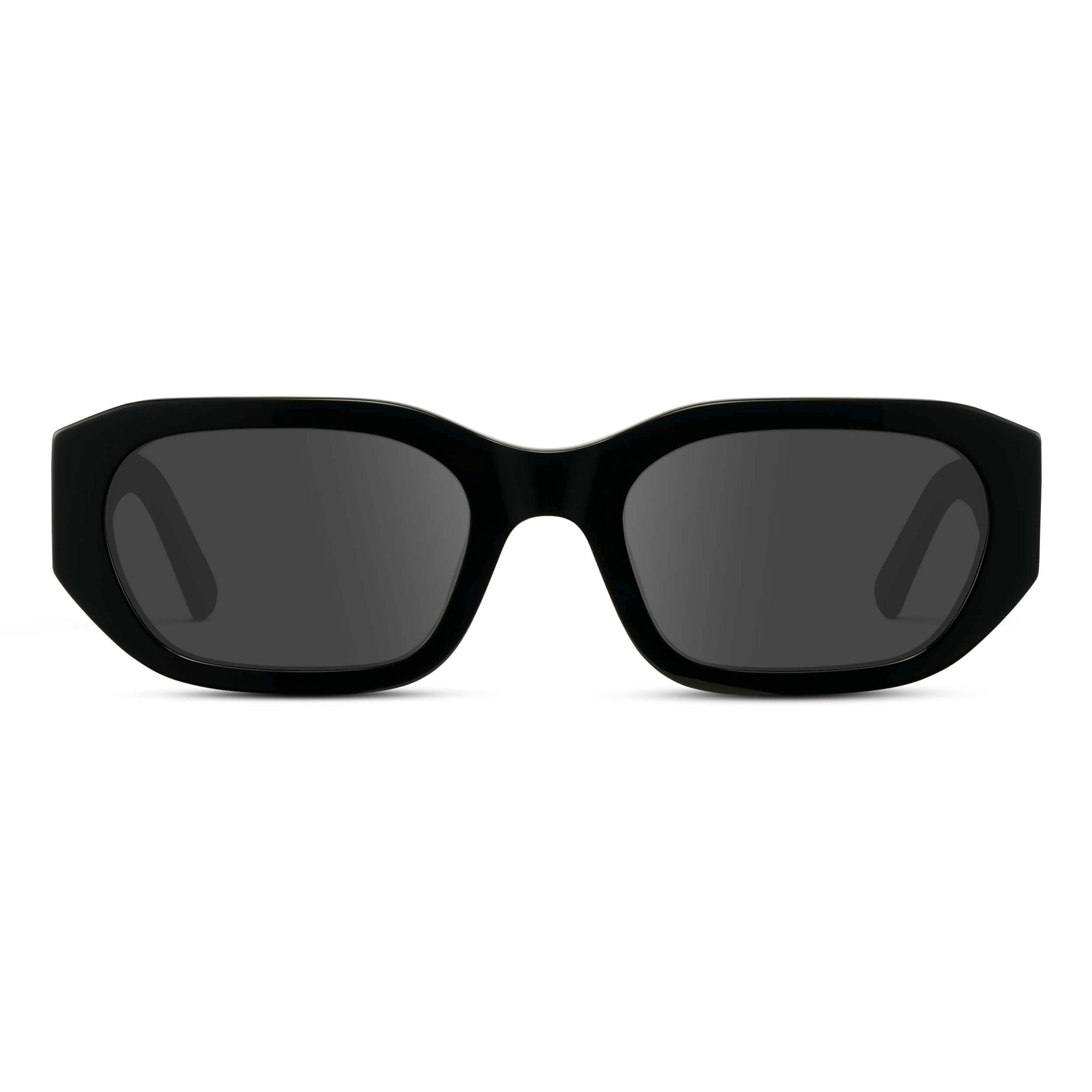 Black / Grey || Women's Rectangular Cat-Eye Prescription Sunglasses with Black Acetate Frame and Grey Lens