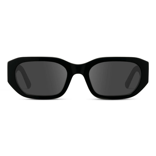 Black / Grey || Women's Rectangular Cat-Eye Prescription Sunglasses with Black Acetate Frame and Grey Lens
