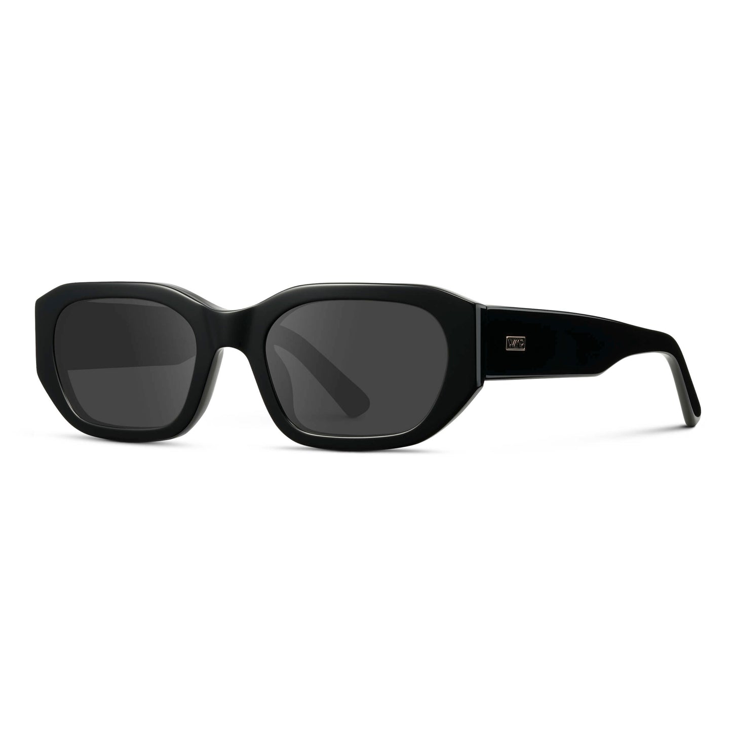 Black / Grey || Women's Rectangular Cat-Eye Prescription Sunglasses with Black Acetate Frame and Grey Lens