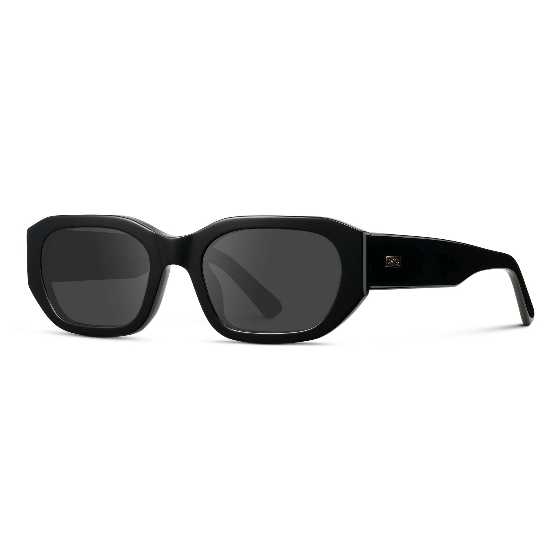 Black / Grey || Women's Rectangular Cat-Eye Prescription Sunglasses with Black Acetate Frame and Grey Lens