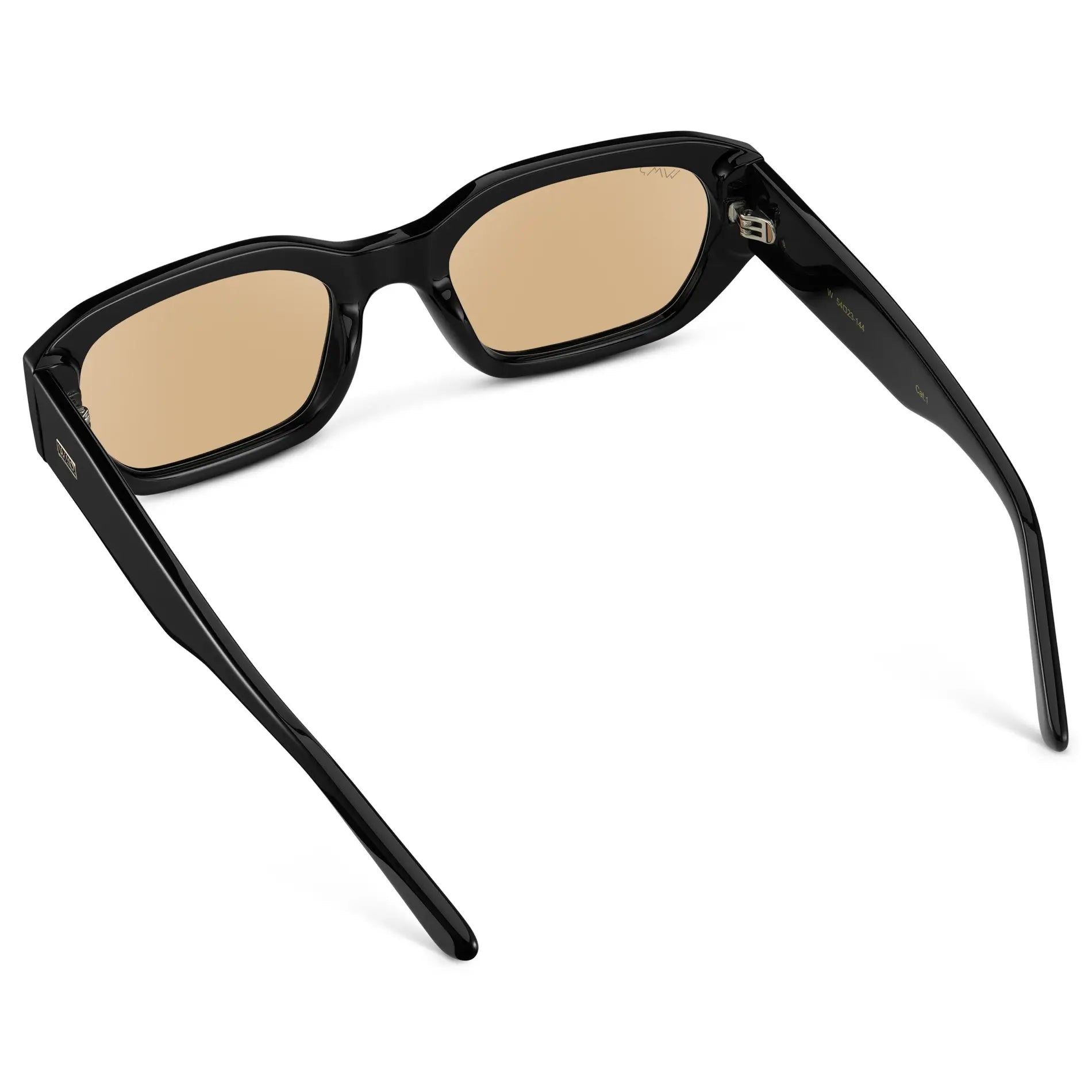 Black / Gold Tinted Lens || Back view of Women's Rectangular Cateye Sunglasses with Black Frame and Gold Tinted Lens on a white background