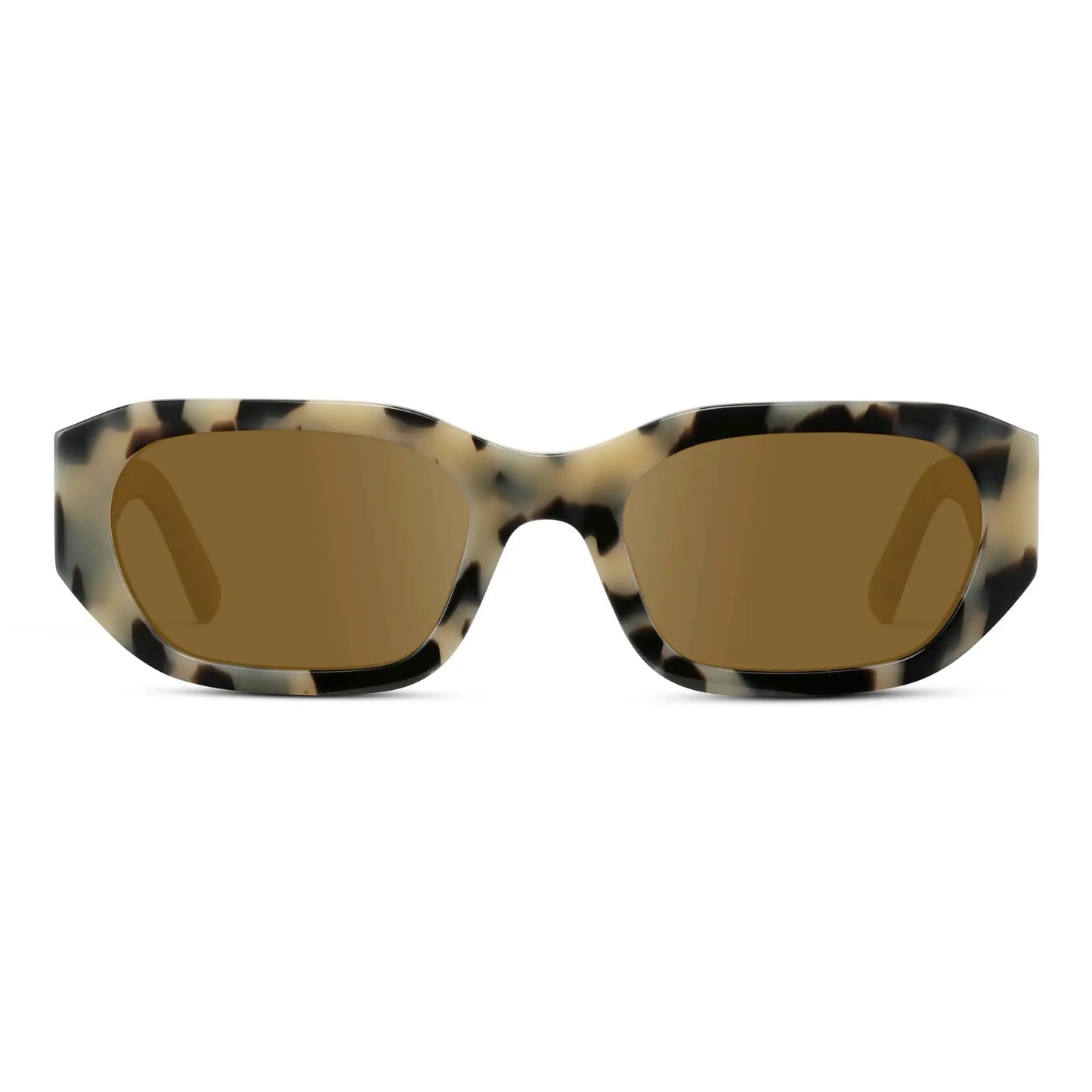 Beige Tortoise / Amber || Women's Rectangular Cat-Eye Prescription Sunglasses with Beige Tortoise Acetate Frame and Amber Lens on a white background