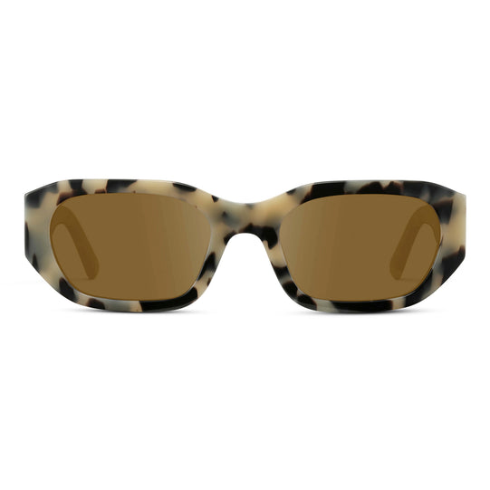 Beige Tortoise / Amber || Women's Rectangular Cat-Eye Prescription Sunglasses with Beige Tortoise Acetate Frame and Amber Lens