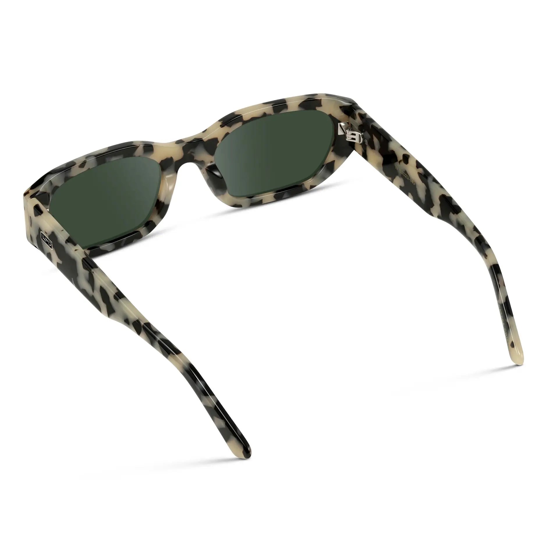 Beige Tortoise / G15 || Back view of Women's Rectangular Cat-Eye Prescription Sunglasses with Beige Tortoise Acetate Frame and Green Lens on a white background 