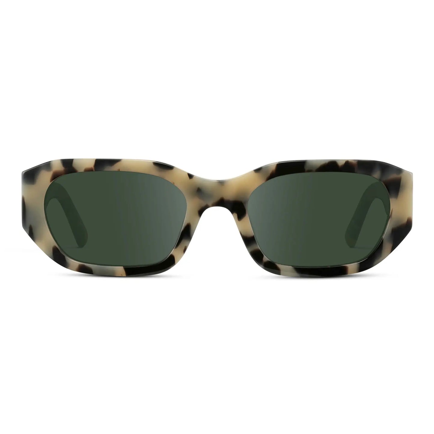 Beige Tortoise / G15 || Women's Rectangular Cat-Eye Prescription Sunglasses with Beige Tortoise Acetate Frame and Green Lens on a white background 