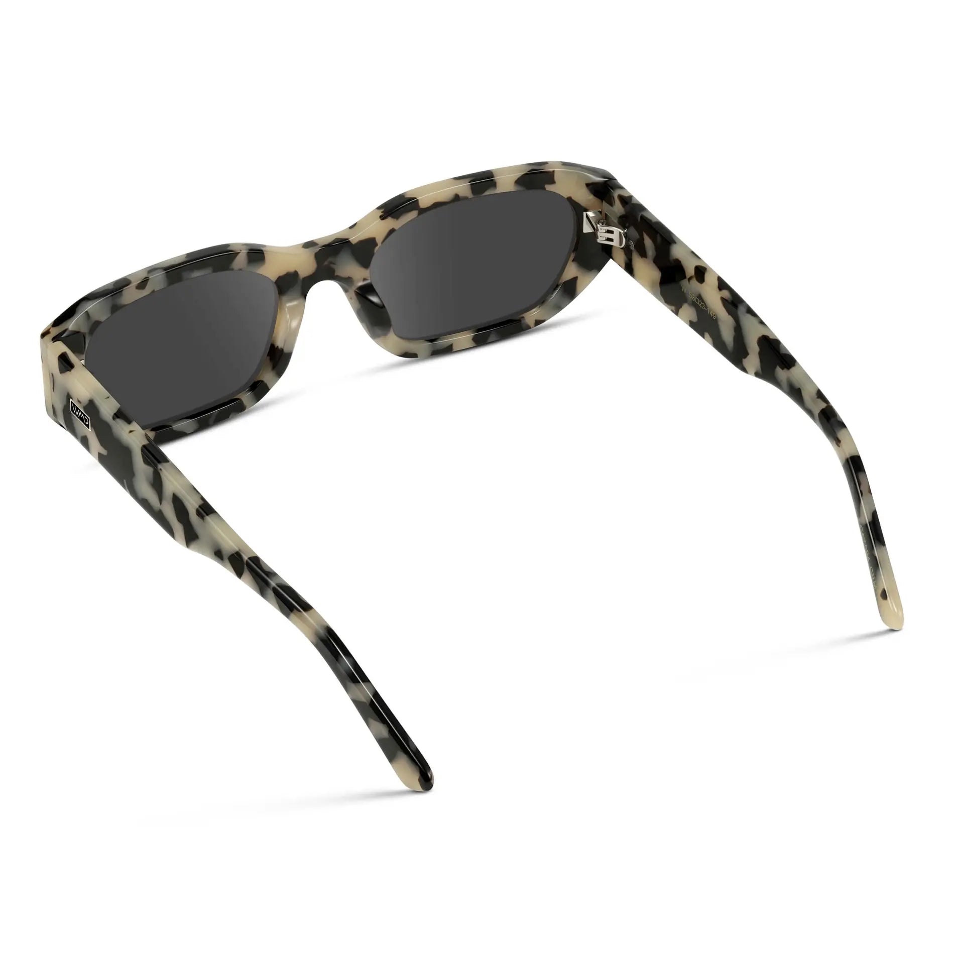 Beige Tortoise / Grey || Back view of Women's Rectangular Cat-Eye Prescription Sunglasses with Beige Tortoise Acetate Frame and Grey Lens on a white background 