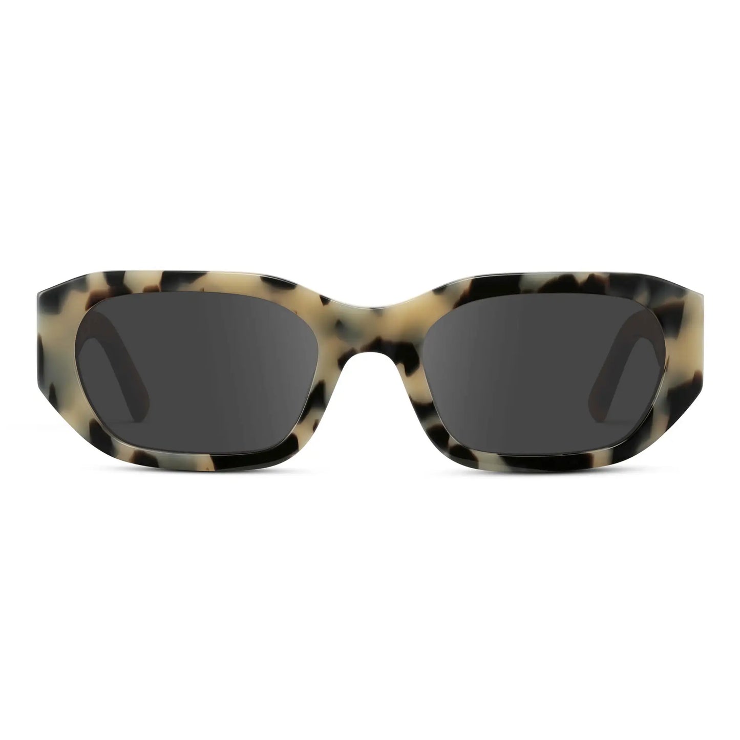 Beige Tortoise / Grey || Women's Rectangular Cat-Eye Prescription Sunglasses with Beige Tortoise Acetate Frame and Grey Lens on a white background 