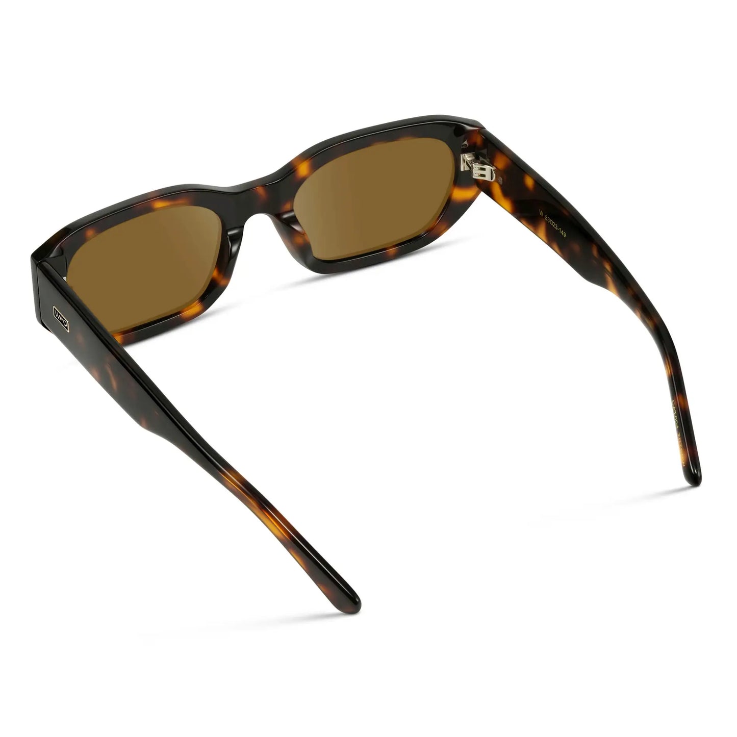 Tortoise / Amber || Back view of Women's Rectangular Cat-Eye Prescription Sunglasses with Brown Tortoise Acetate Frame and Amber Lens on a white background