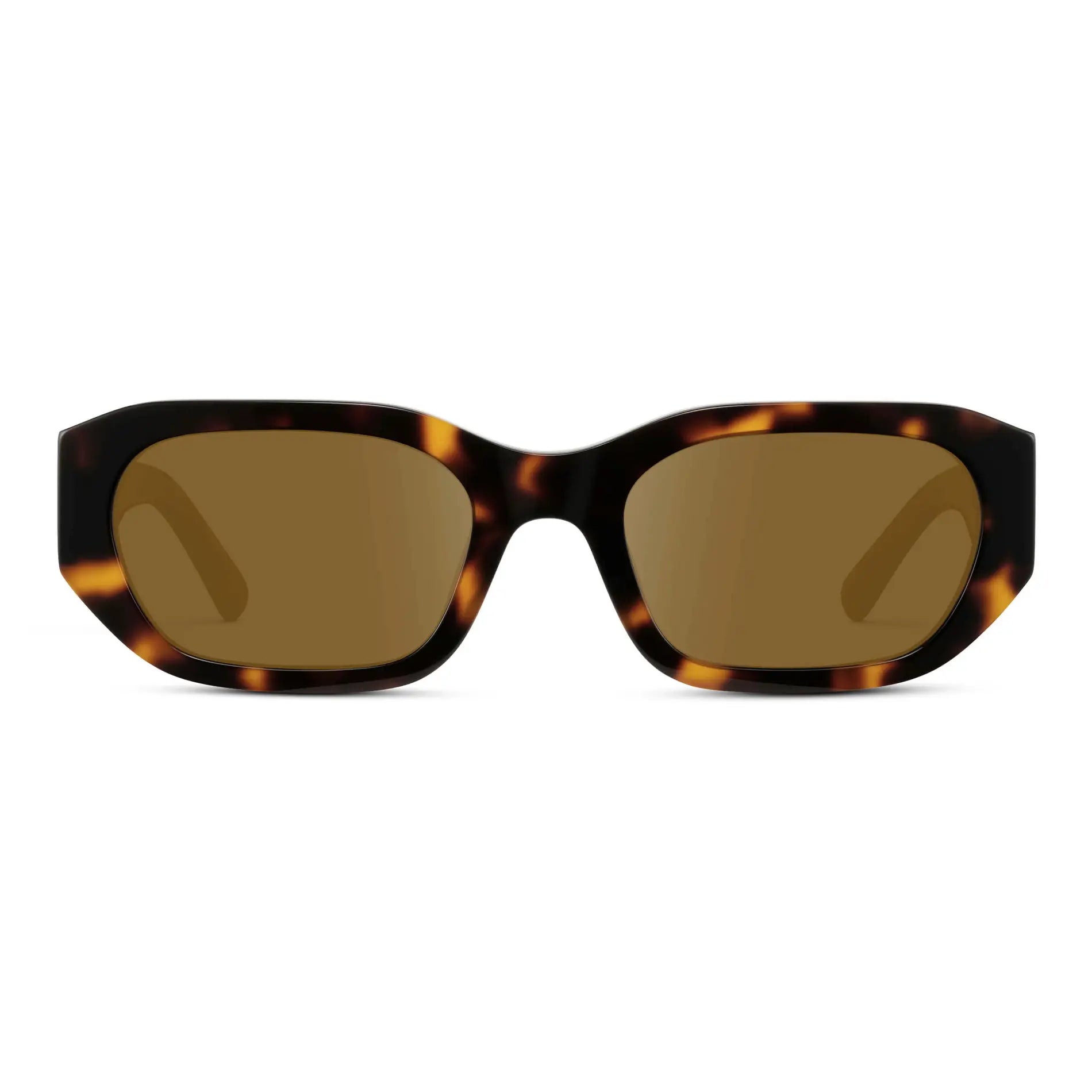 Tortoise / Amber || Women's Rectangular Cat-Eye Prescription Sunglasses with Brown Tortoise Acetate Frame and Amber Lens on a white background 