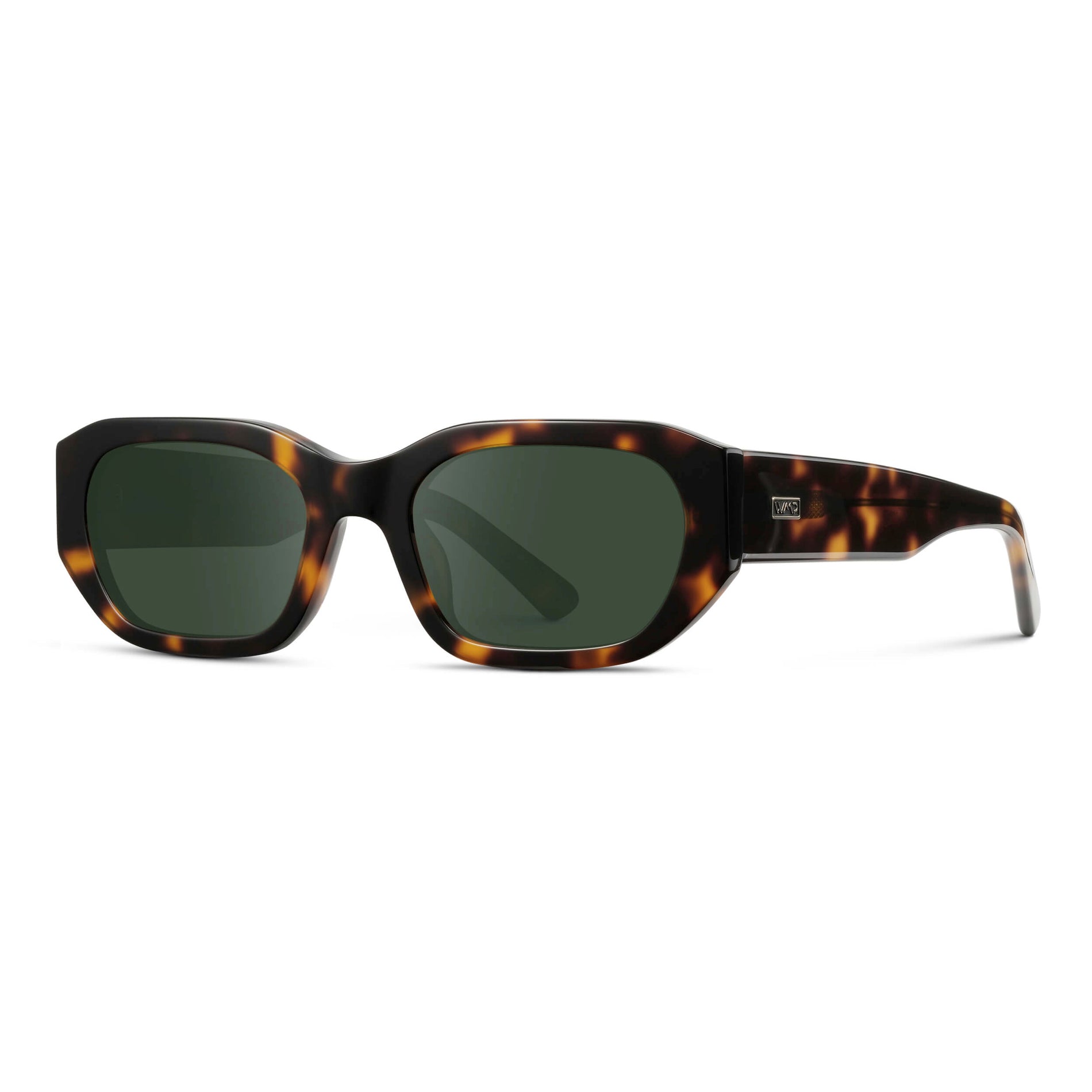 Tortoise / G15 || Women's Rectangular Cat-Eye Prescription Sunglasses with Brown Tortoise Acetate Frame and Green Lens