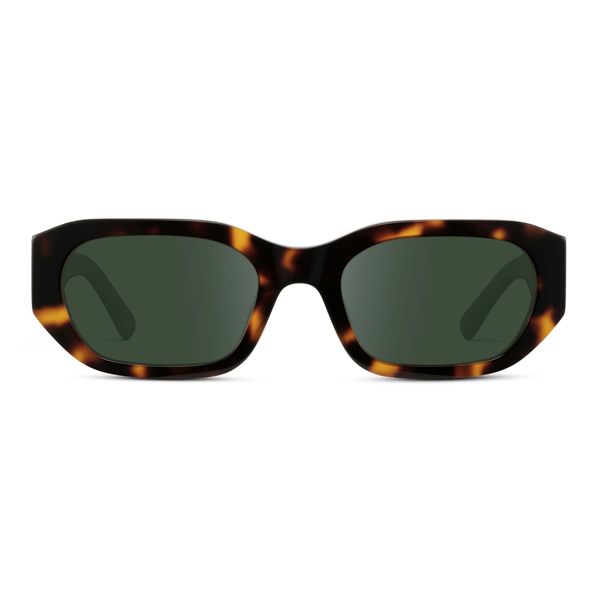 Tortoise / G15 || Women's Rectangular Cat-Eye Prescription Sunglasses with Brown Tortoise Acetate Frame and Green Lens