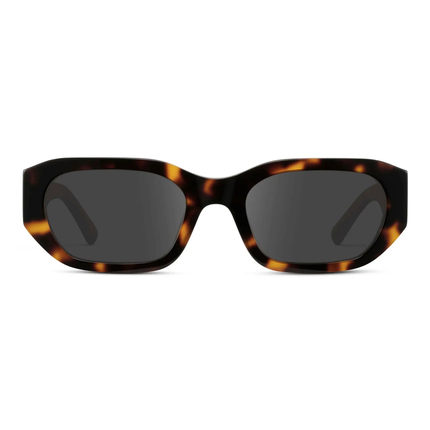 Tortoise / Grey || Women's Rectangular Cat-Eye Prescription Sunglasses with Brown Tortoise Acetate Frame and Grey Lens on a white background 